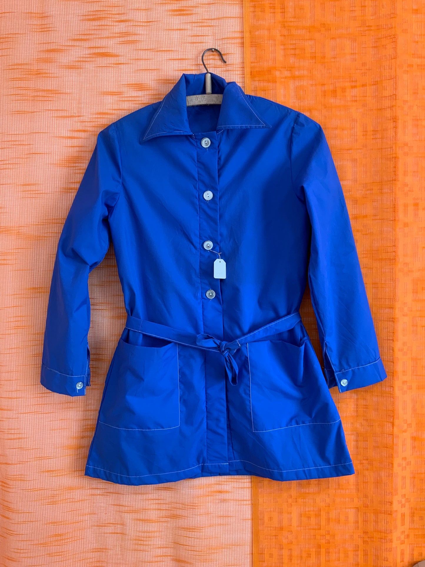 Blouse Chemisier Nylon Bleu Col pelles à tartes Original 1970