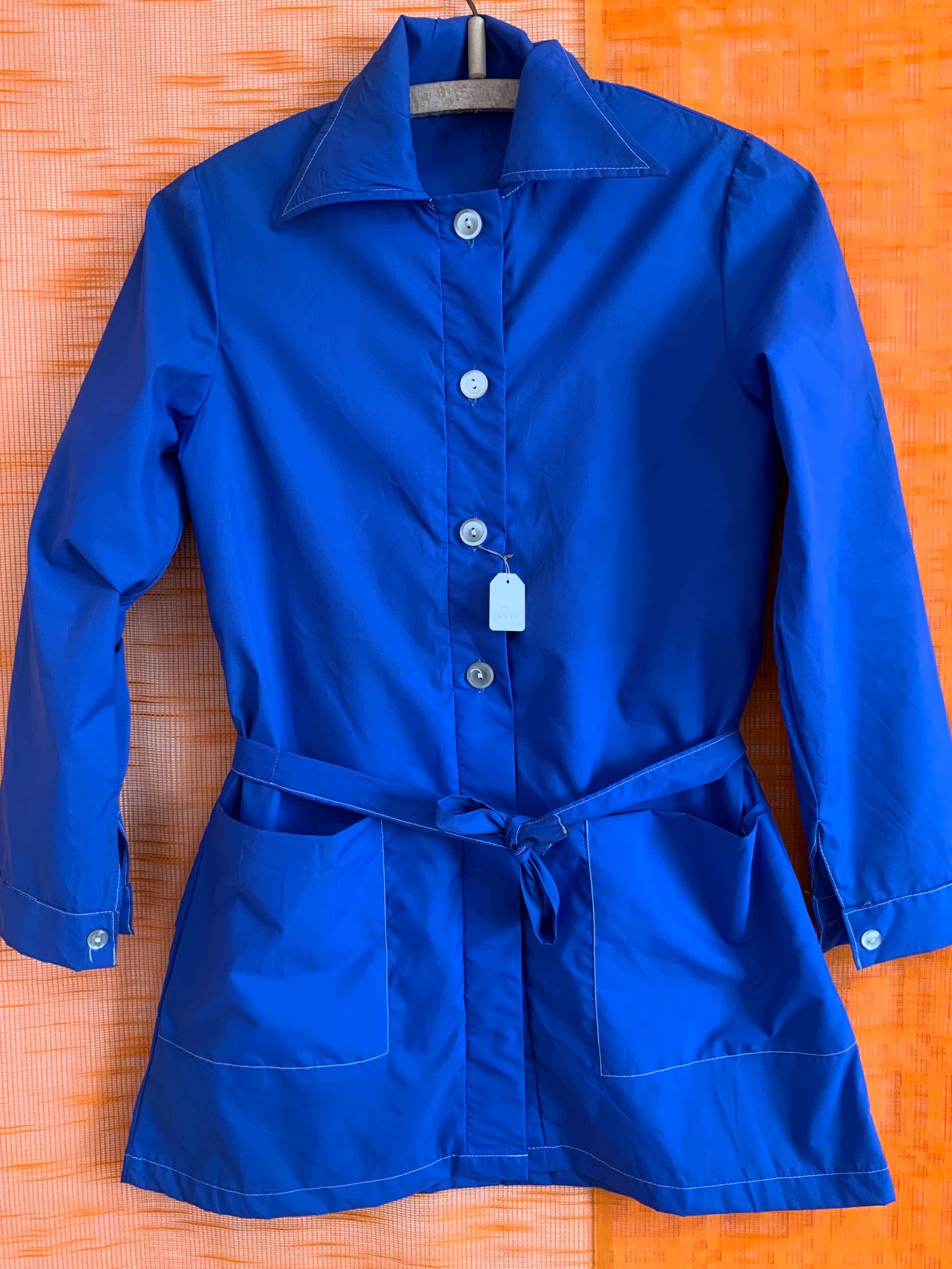 Blouse Chemisier Nylon Bleu Col pelles à tartes Original 1970