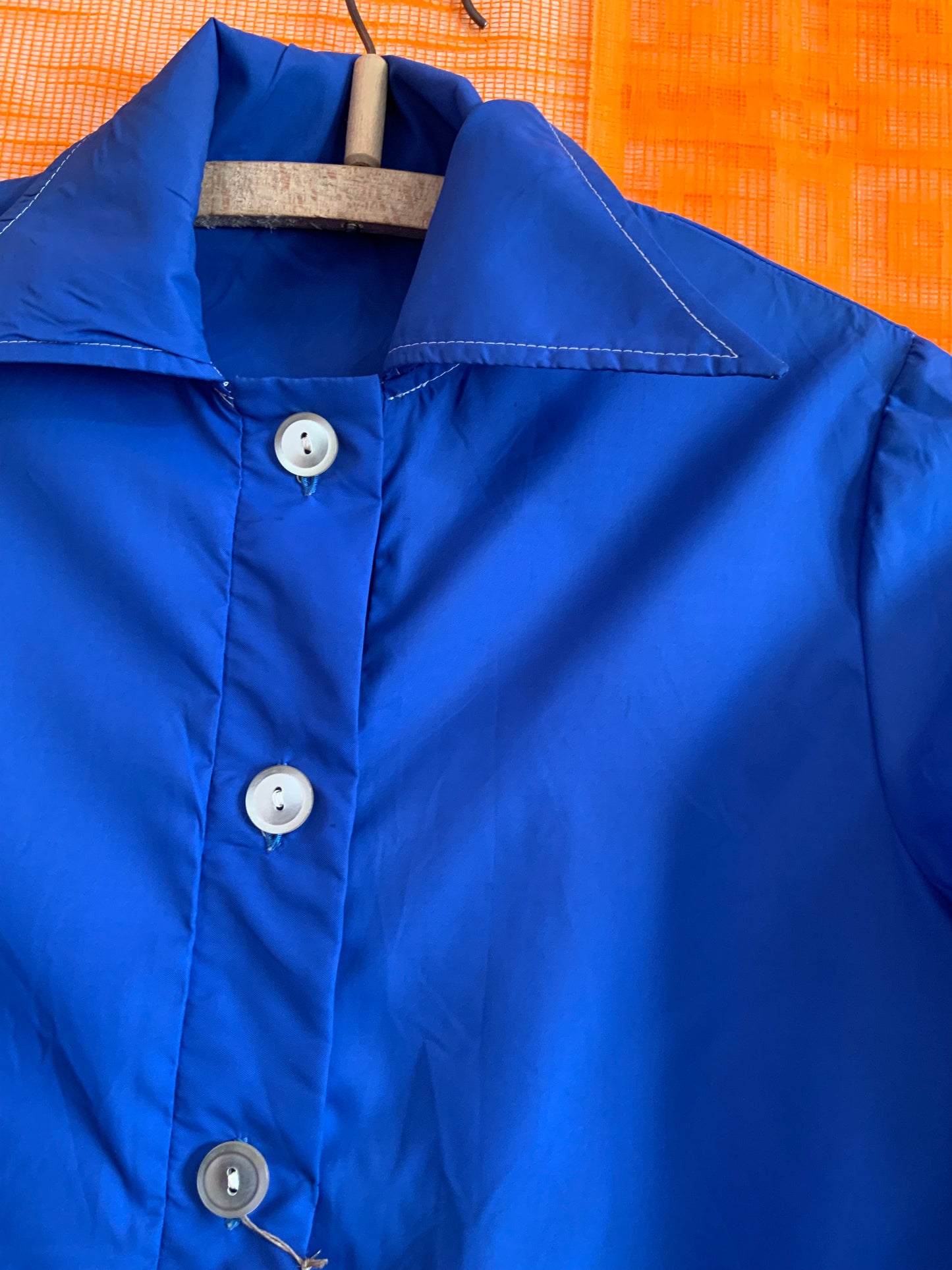 Blouse Chemisier Nylon Bleu Col pelles à tartes Original 1970