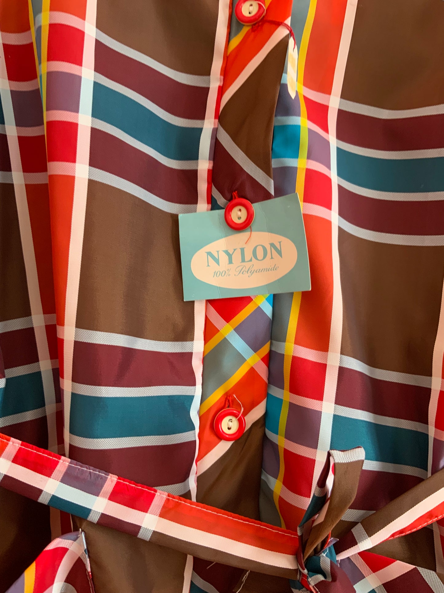 Superbe blouse nylon avec ceinture À carreau Neuve Vintage 1970