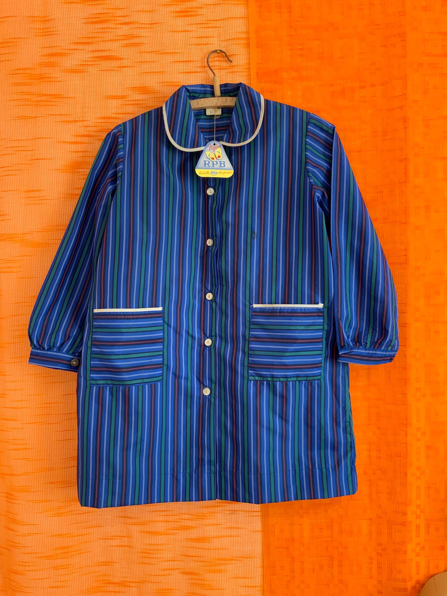 Jolie blouse à rayures Col Claudine Vintage France Neuf 1970