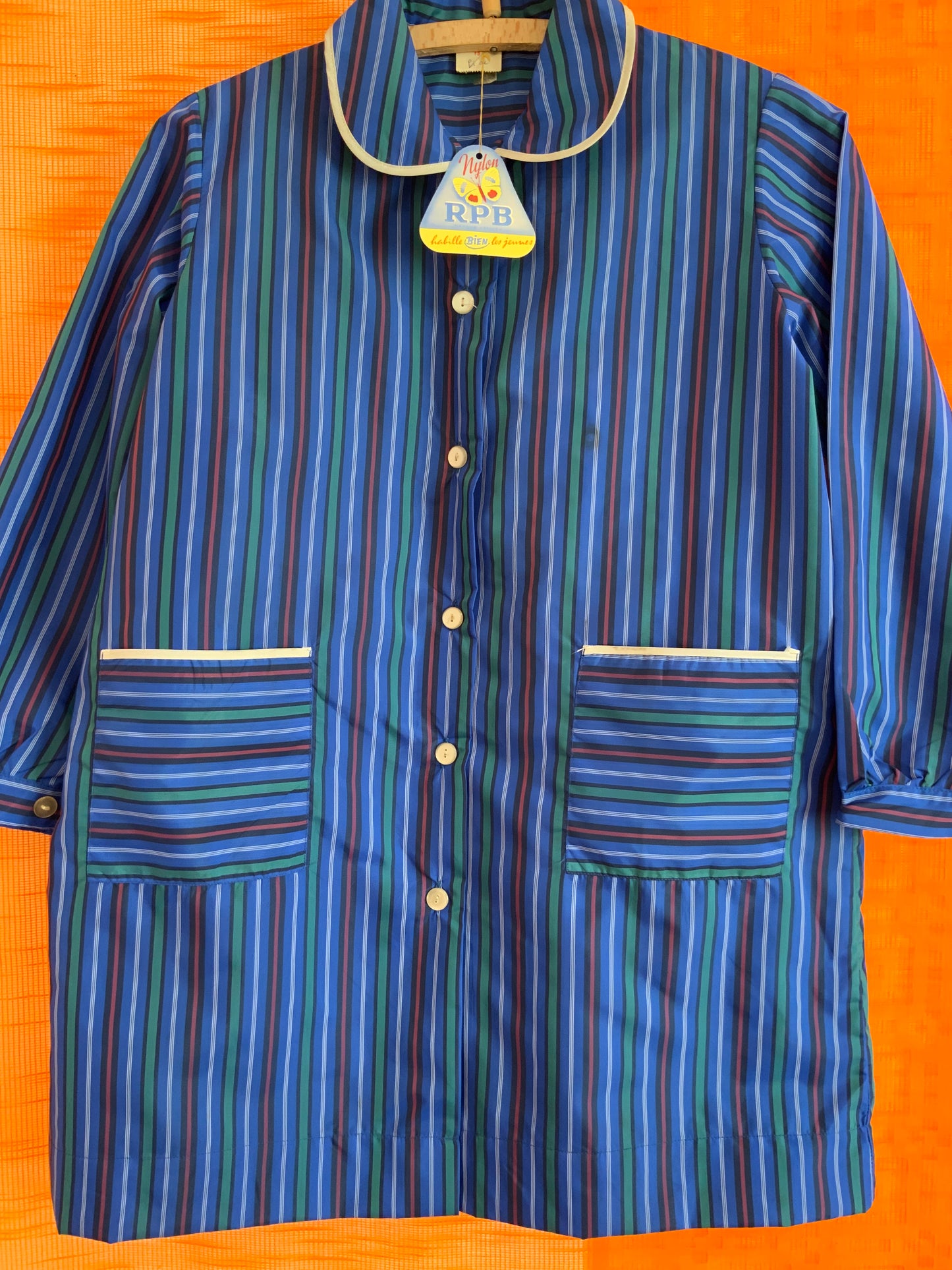 Jolie blouse à rayures Col Claudine Vintage France Neuf 1970