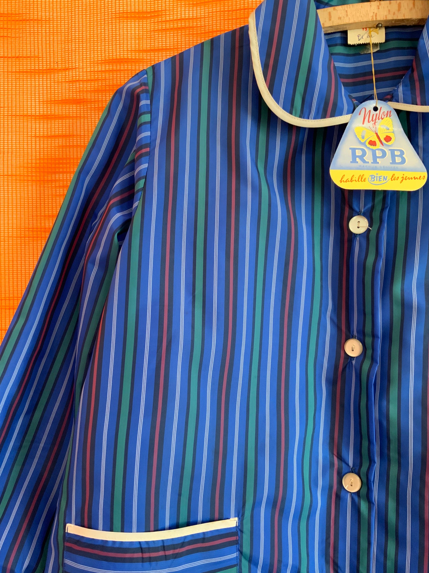 Jolie blouse à rayures Col Claudine Vintage France Neuf 1970