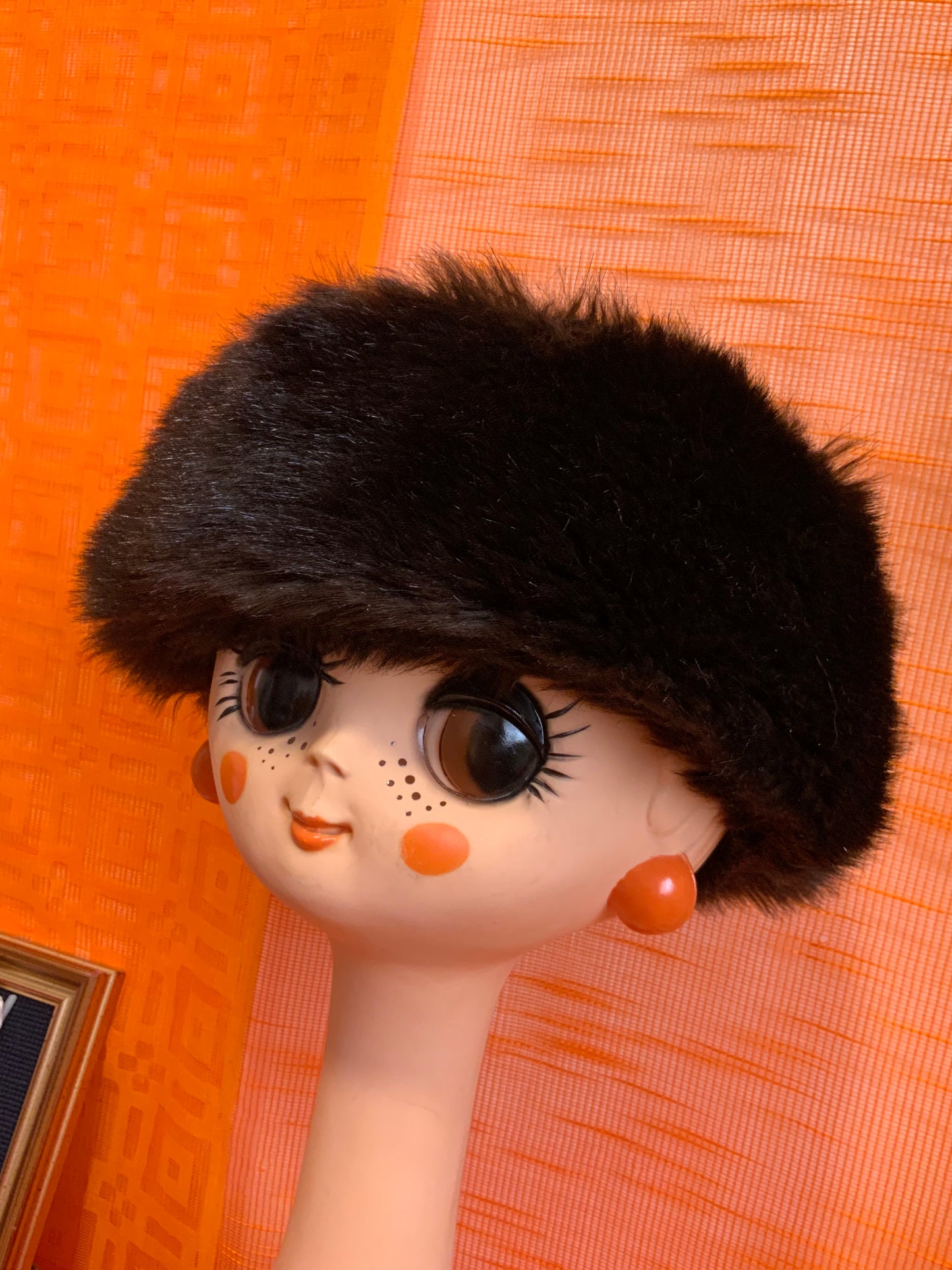 Toque Vintage 1970 Daim et fausse fourrure Stylée