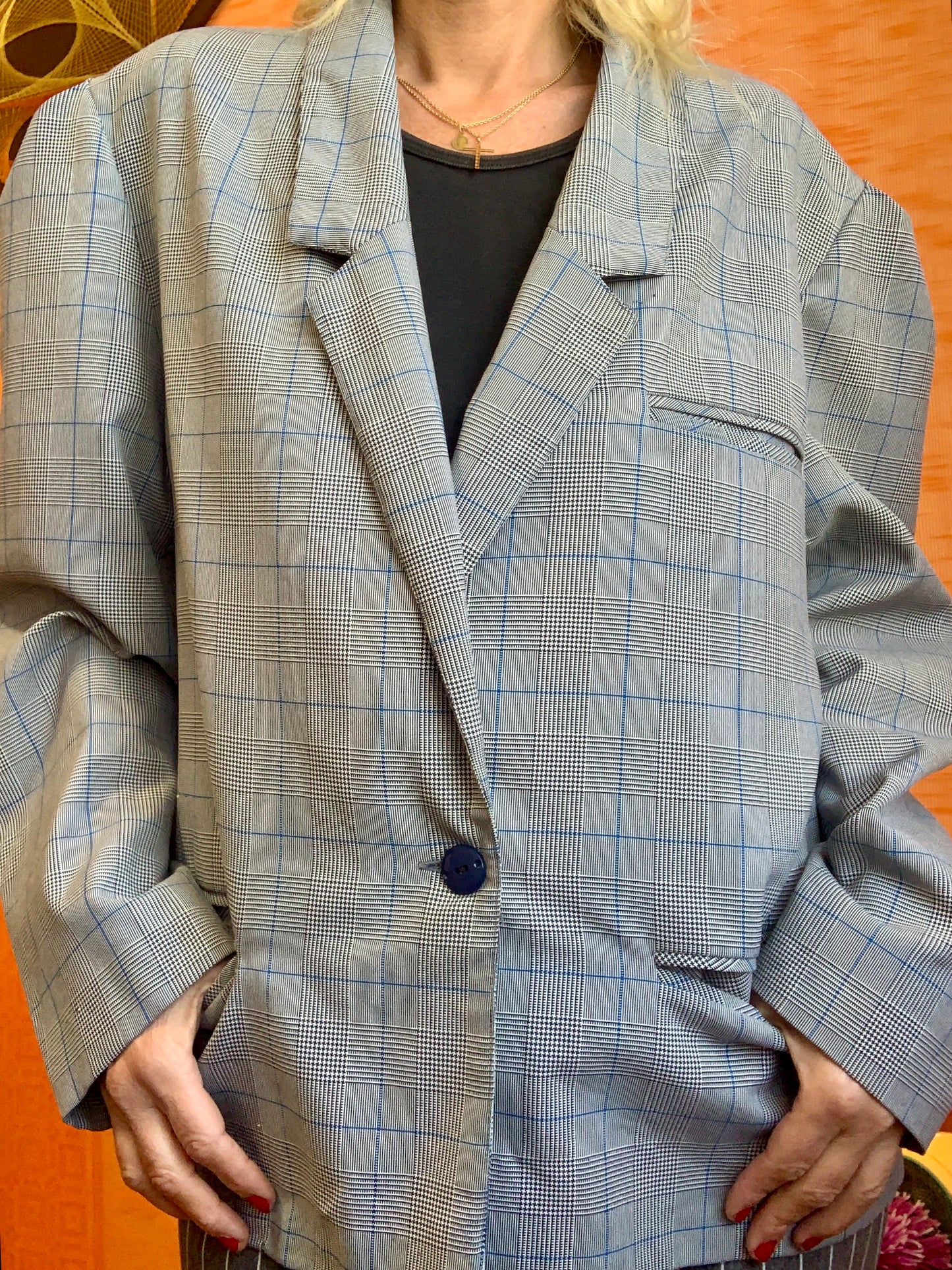 Veste droite à carreaux prince de Galles Vintage France 1980