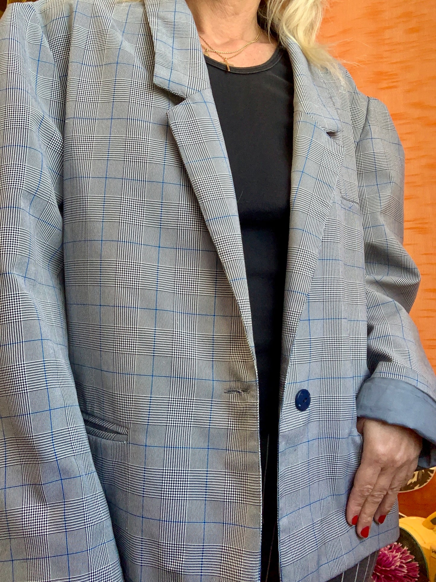 Veste droite à carreaux prince de Galles Vintage France 1980
