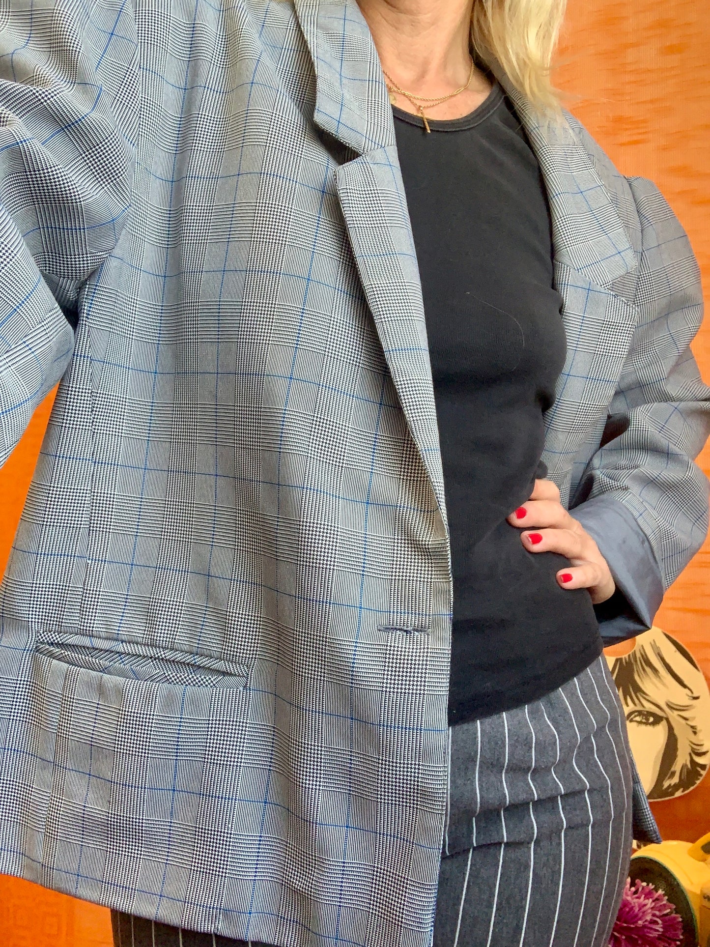 Veste droite à carreaux prince de Galles Vintage France 1980