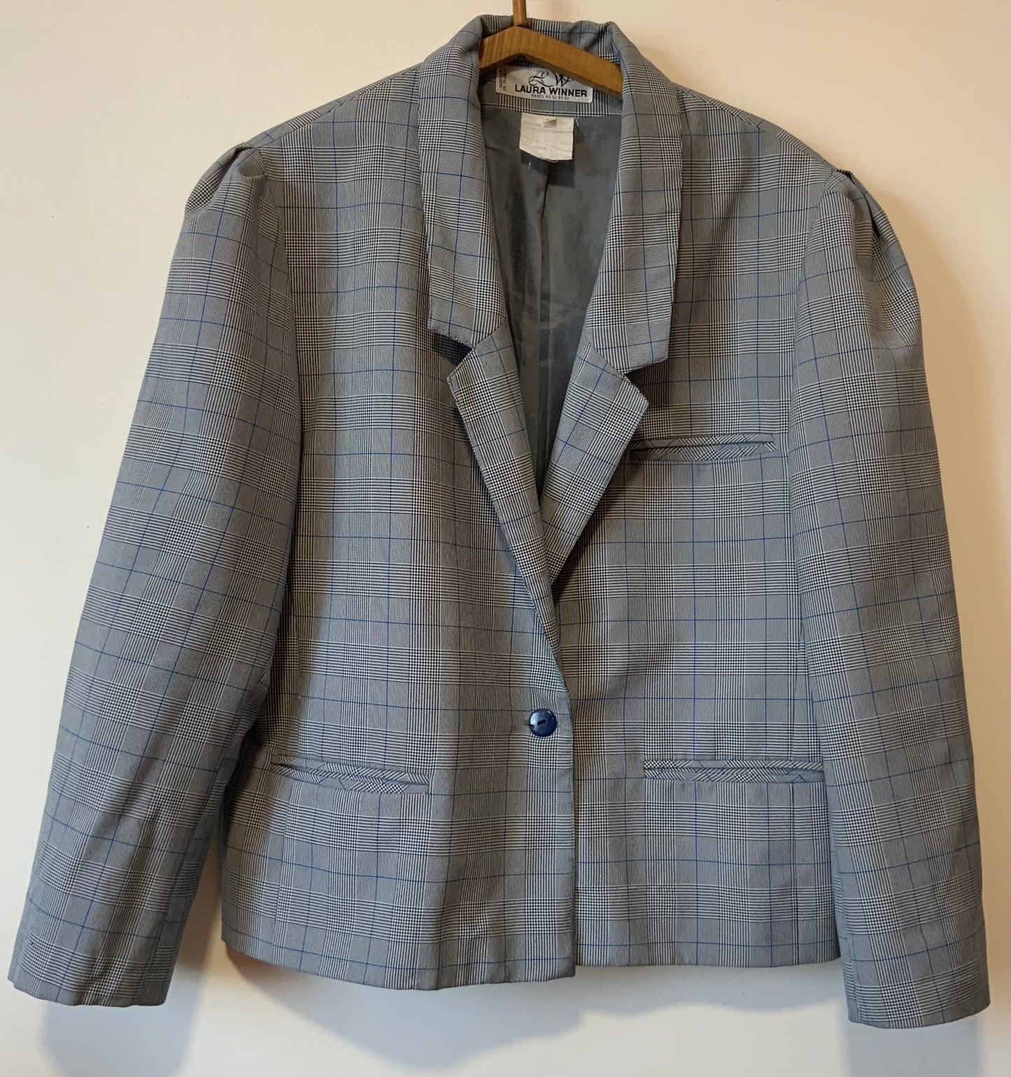 Veste droite à carreaux prince de Galles Vintage France 1980