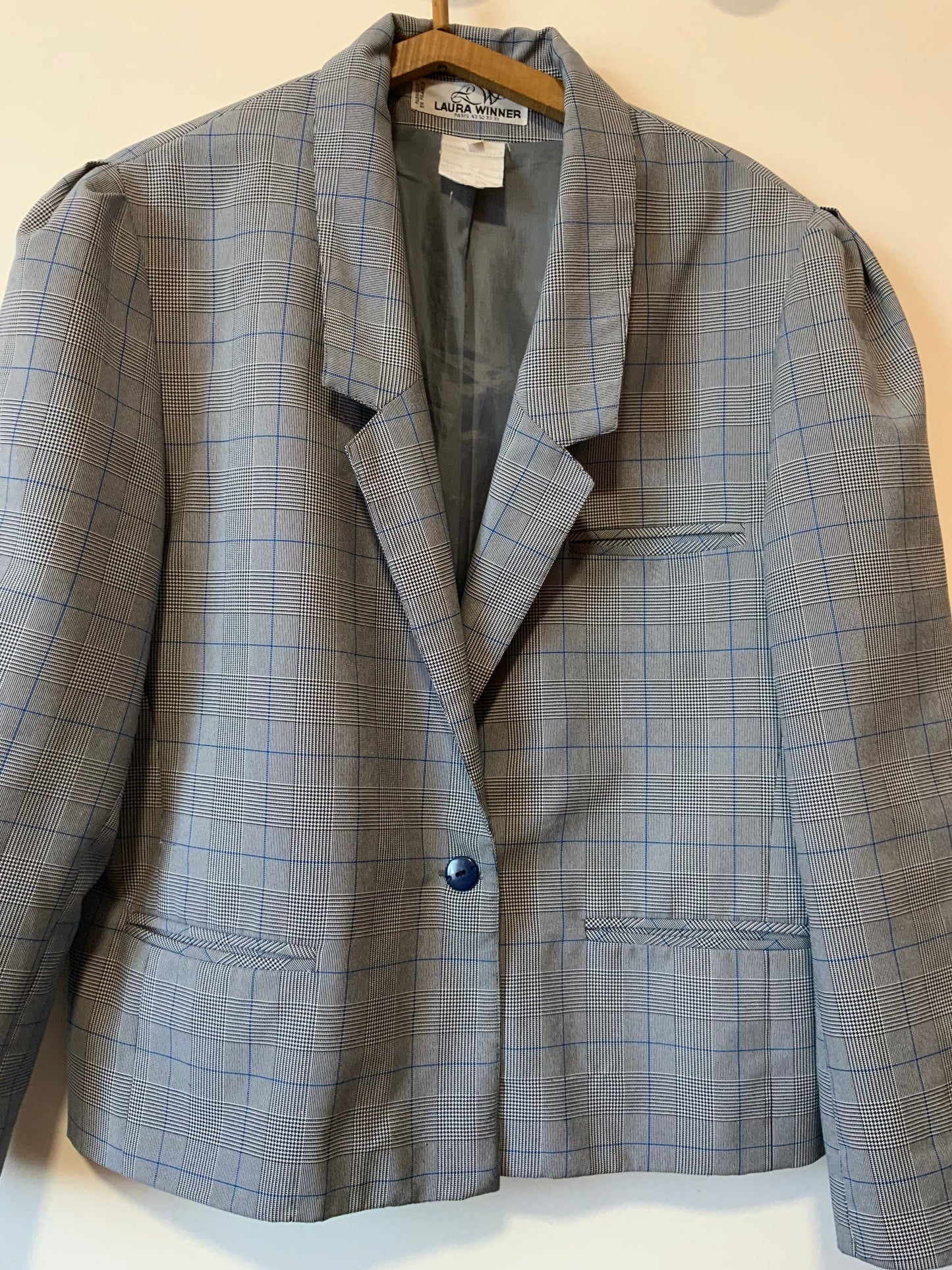 Veste droite à carreaux prince de Galles Vintage France 1980