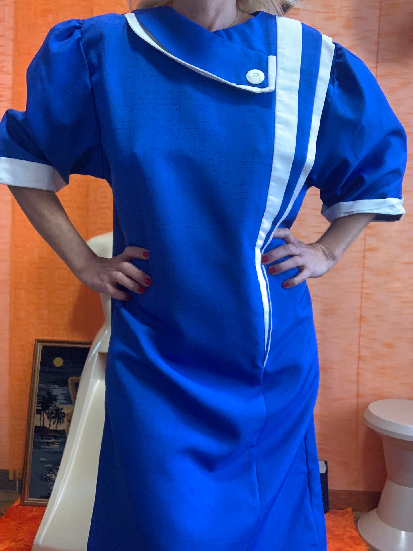 Robe 1980 Originale Pur Vintage Bleu électrique France