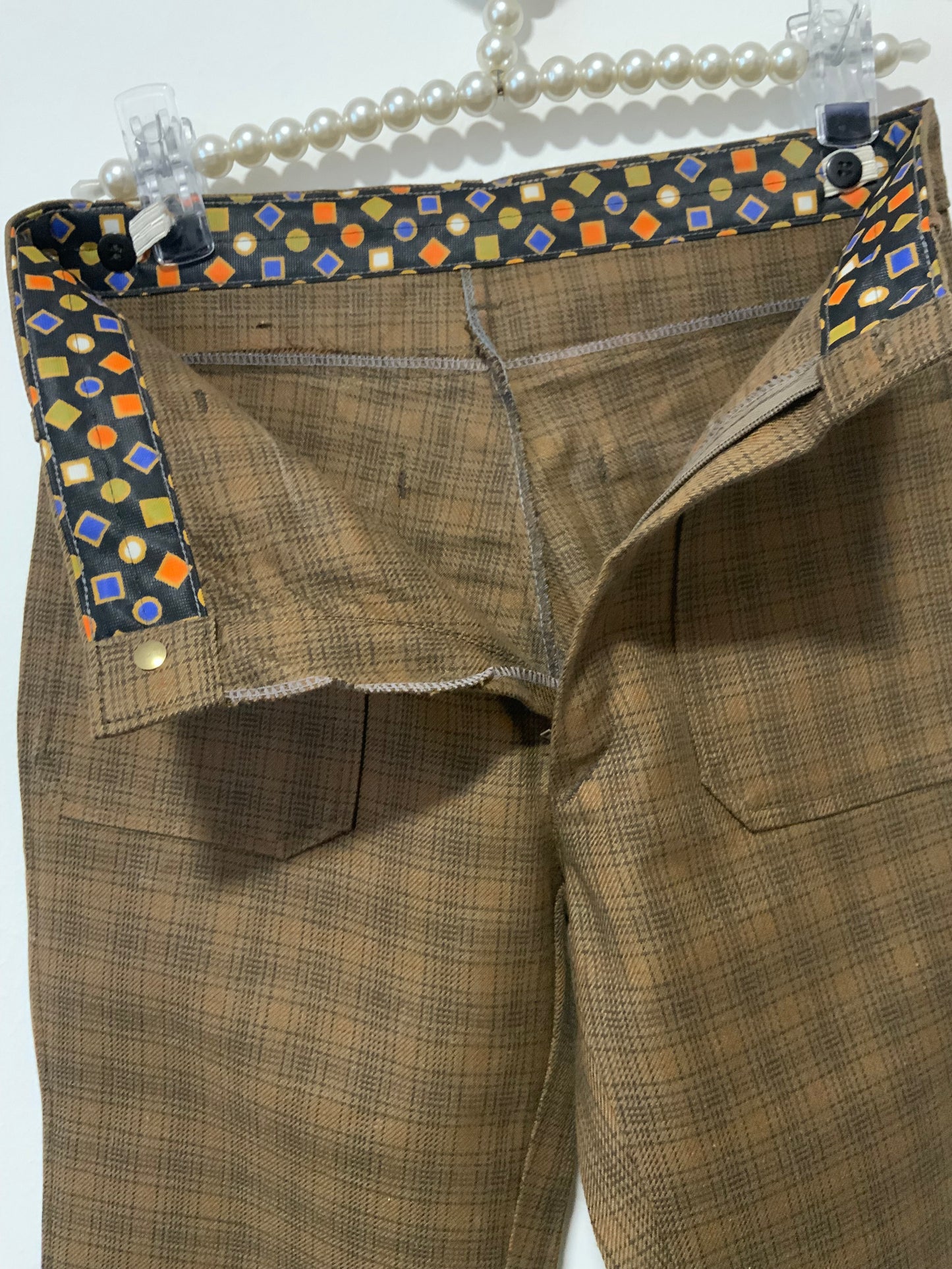 Pantalon Flare Carreaux Deadstock Vintage 1970 Pattes d’éléphant