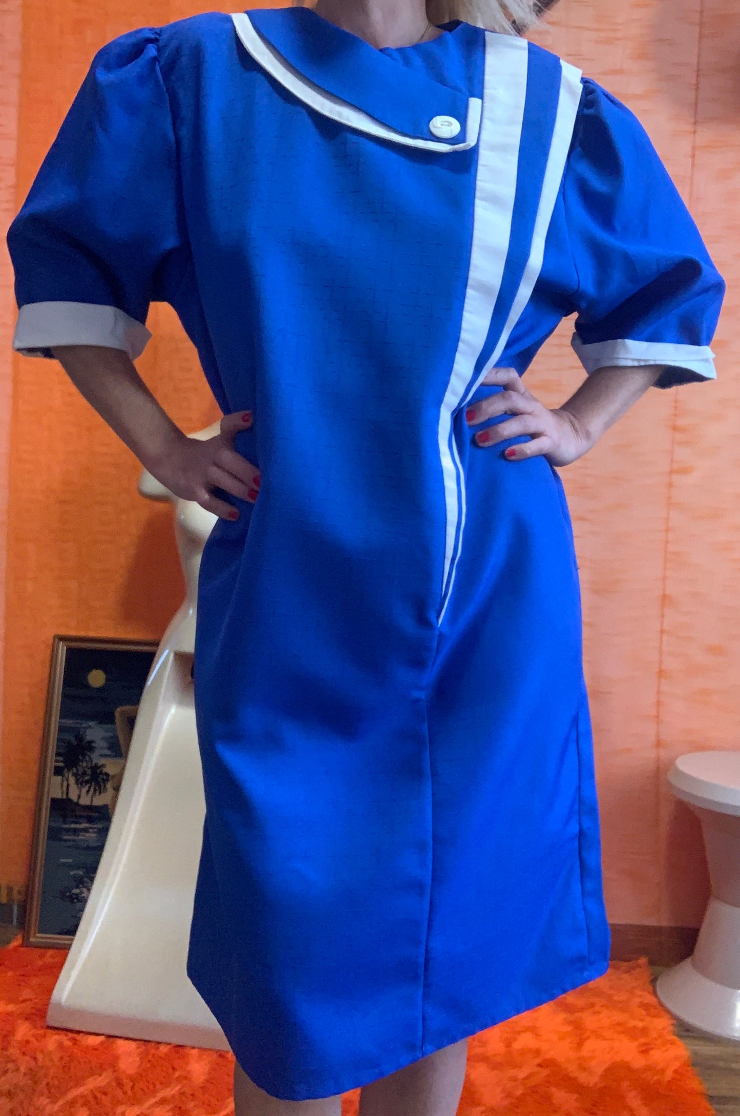 Robe 1980 Originale Pur Vintage Bleu électrique France
