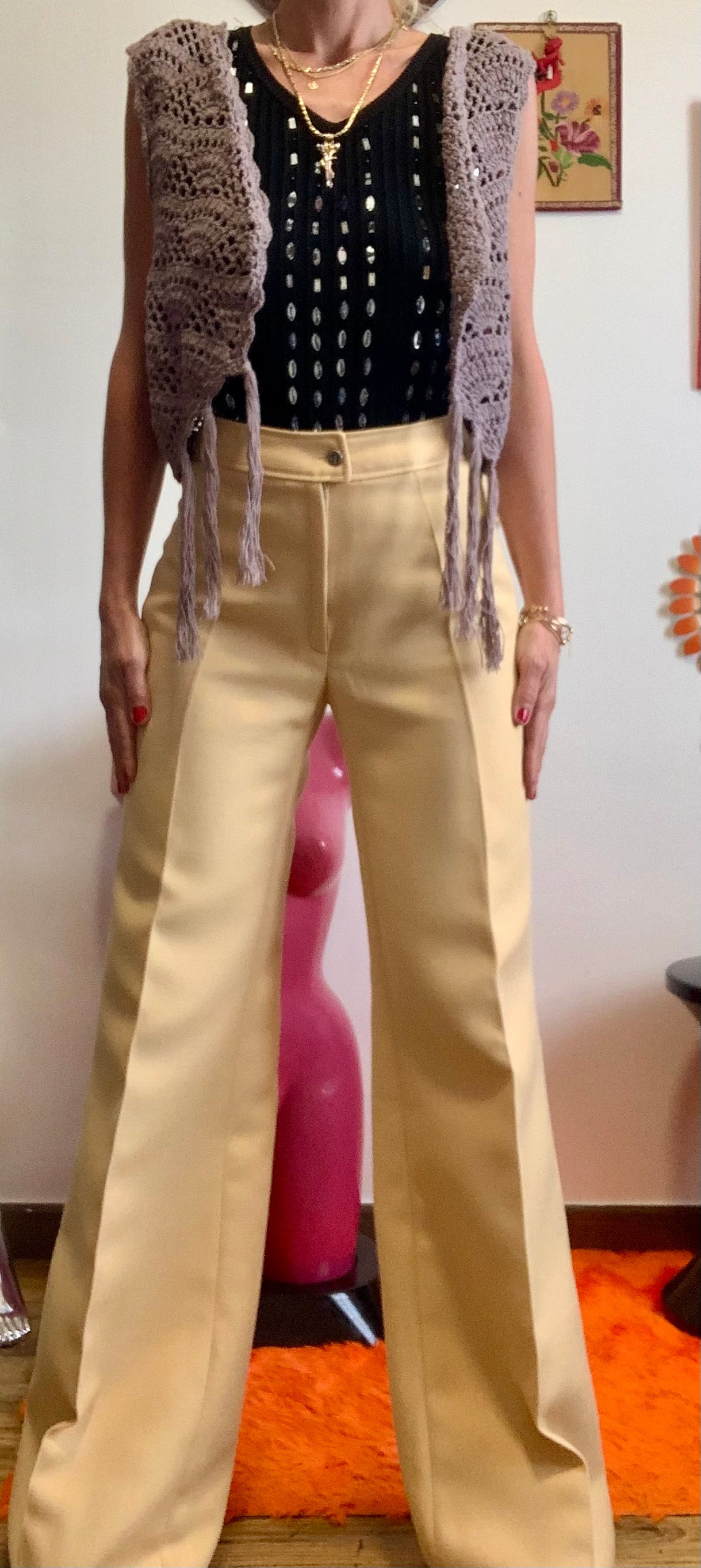 Pantalon Pattes d’éléphant Flare couleur Miel Tergal Vintage Neuf 1970