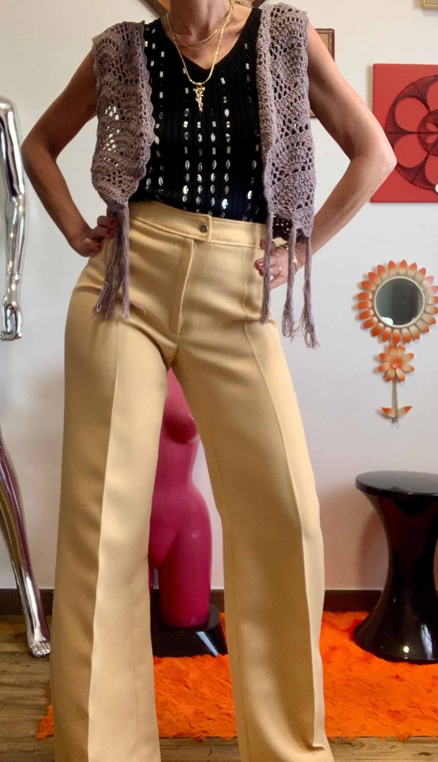 Pantalon Pattes d’éléphant Flare couleur Miel Tergal Vintage Neuf 1970