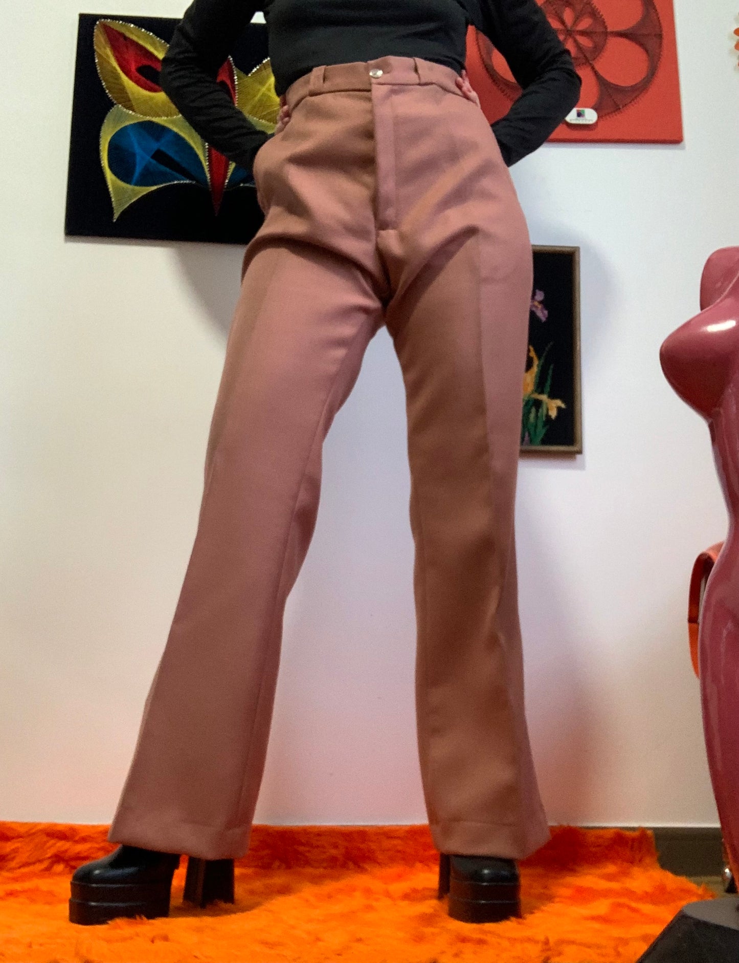 Superbe Pantalon Pattes d’elephant Flare avec Laine peignée Deadstock Vintage 1970