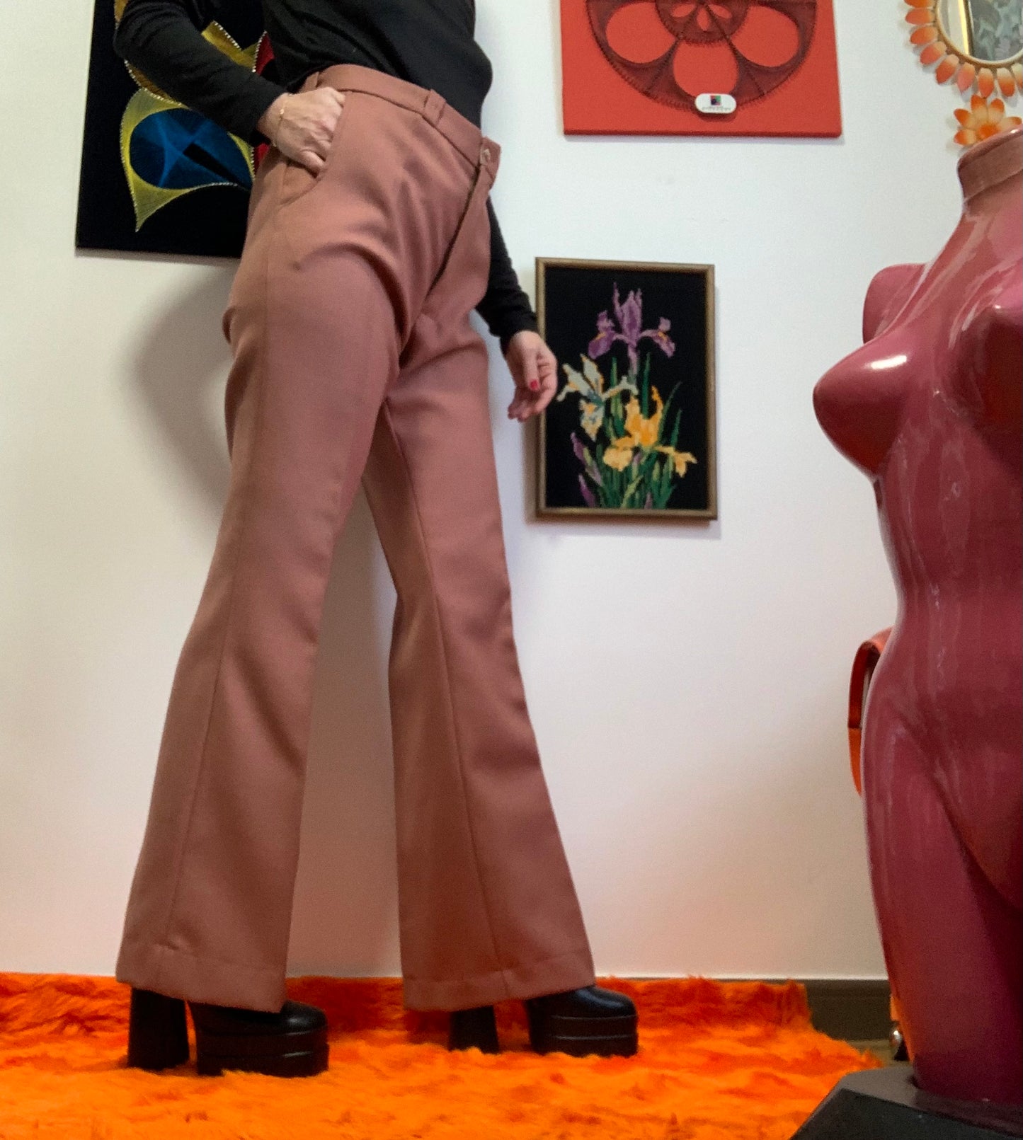 Superbe Pantalon Pattes d’elephant Flare avec Laine peignée Deadstock Vintage 1970