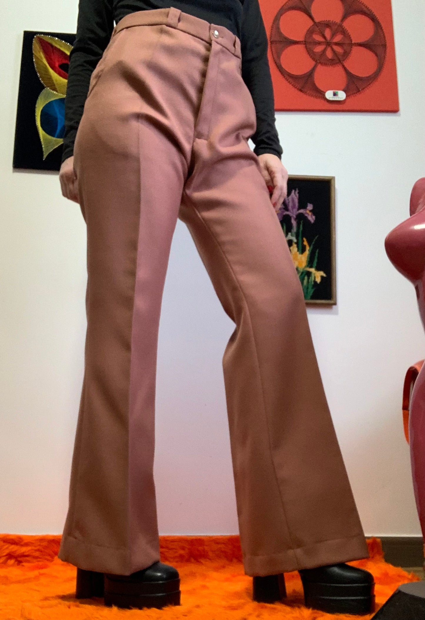 Superbe Pantalon Pattes d’elephant Flare avec Laine peignée Deadstock Vintage 1970