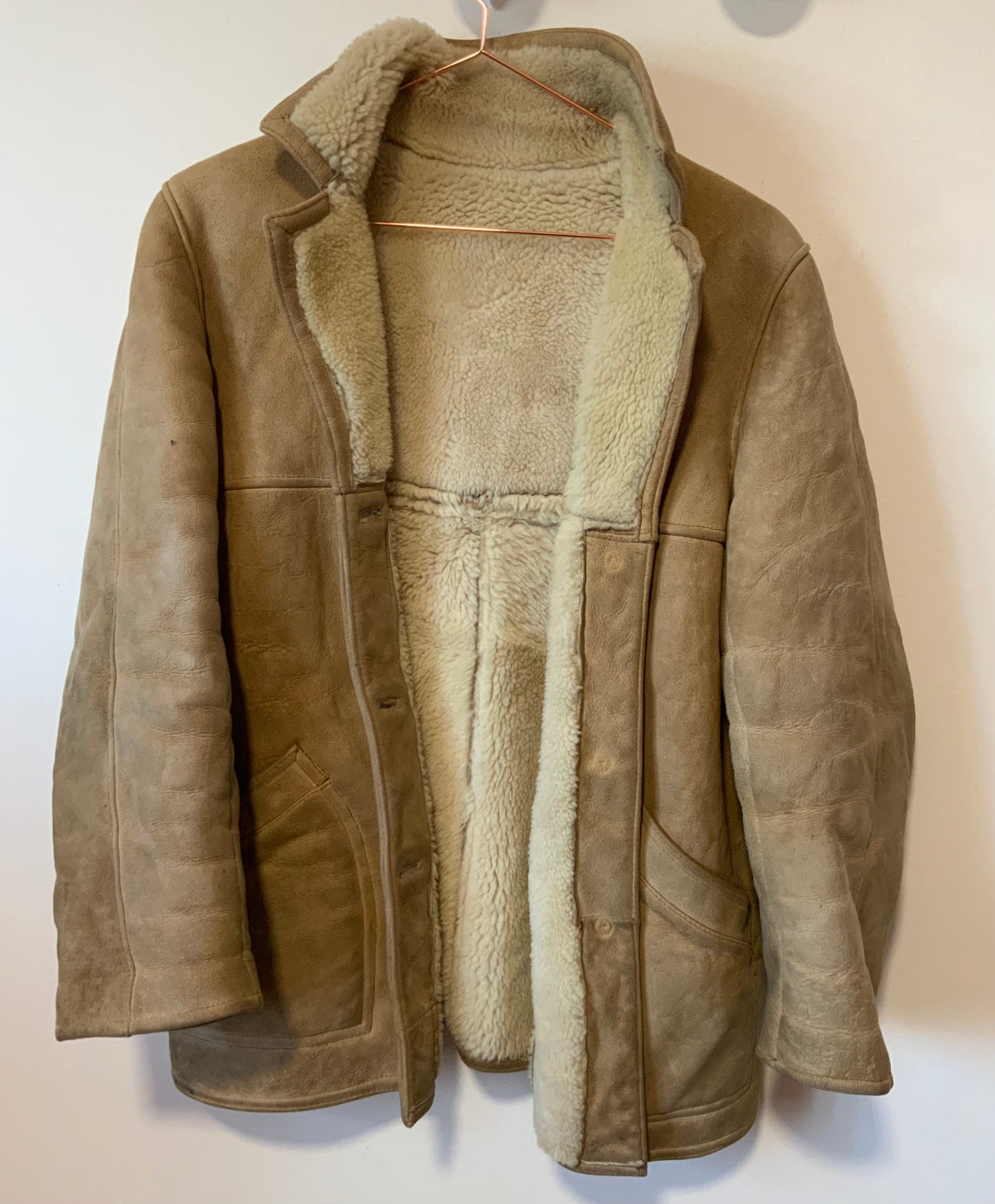 Manteau Cuir Lainée Beige Pepite Vintage