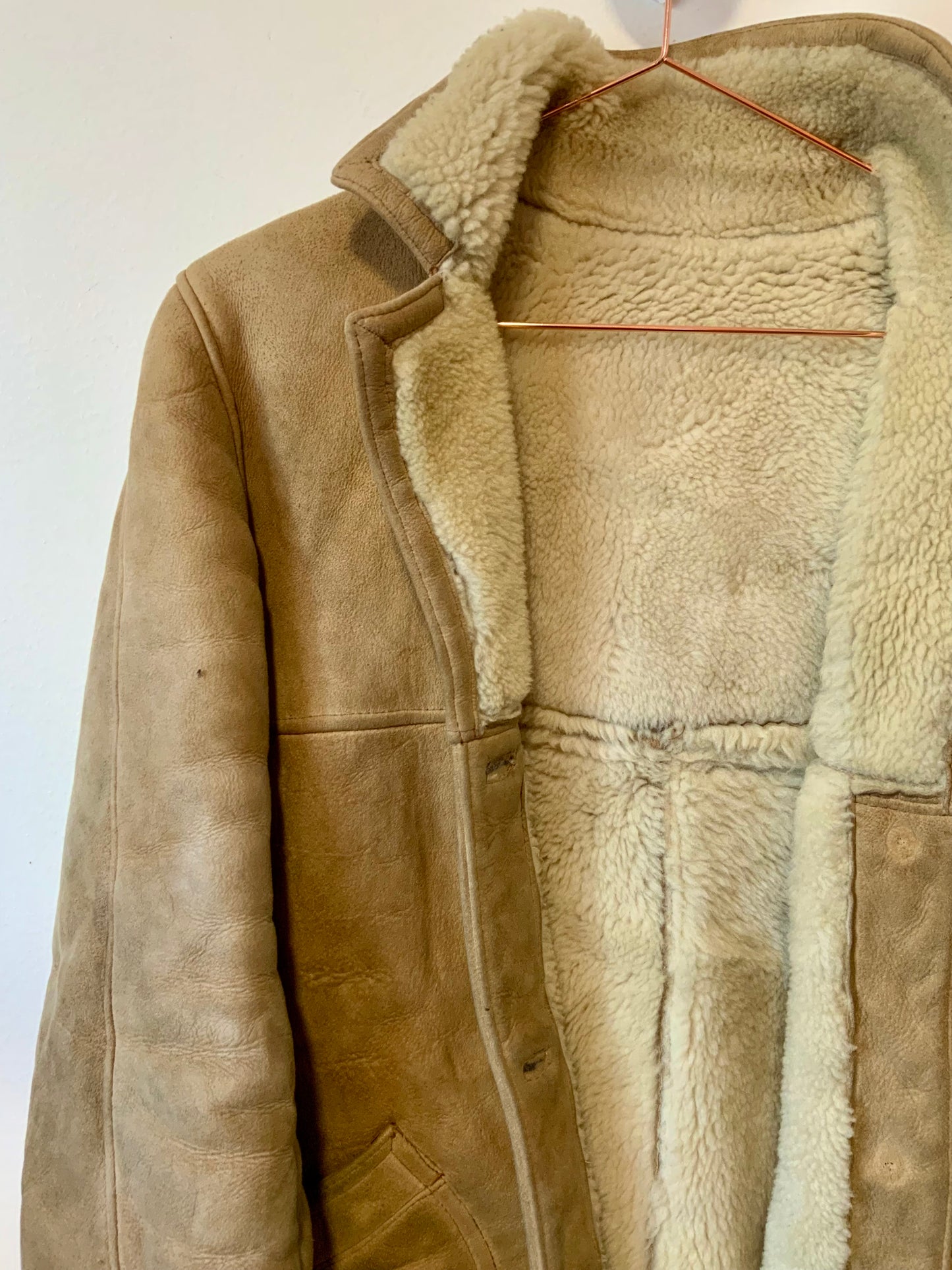 Manteau Cuir Lainée Beige Pepite Vintage
