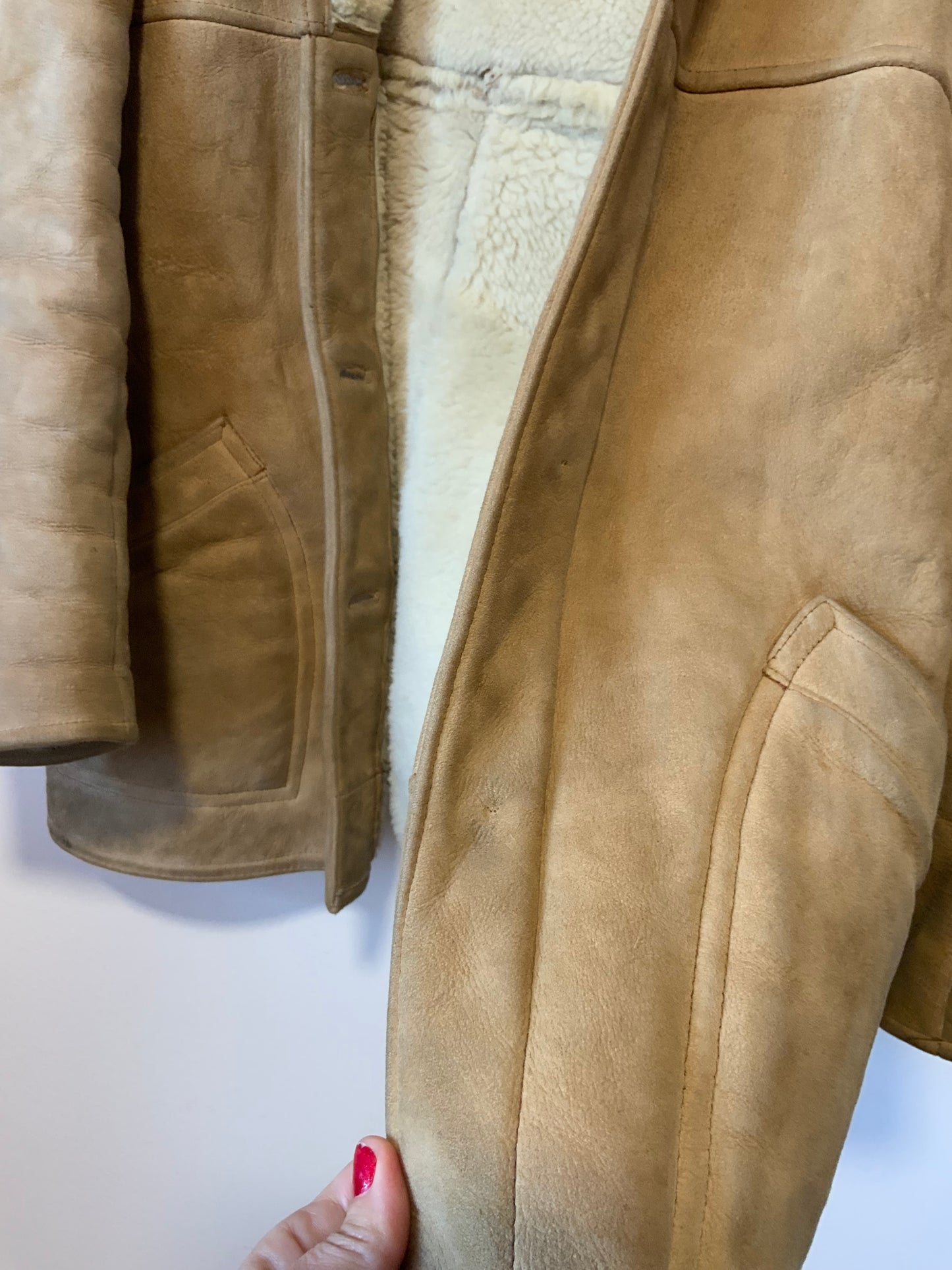 Manteau Cuir Lainée Beige Pepite Vintage