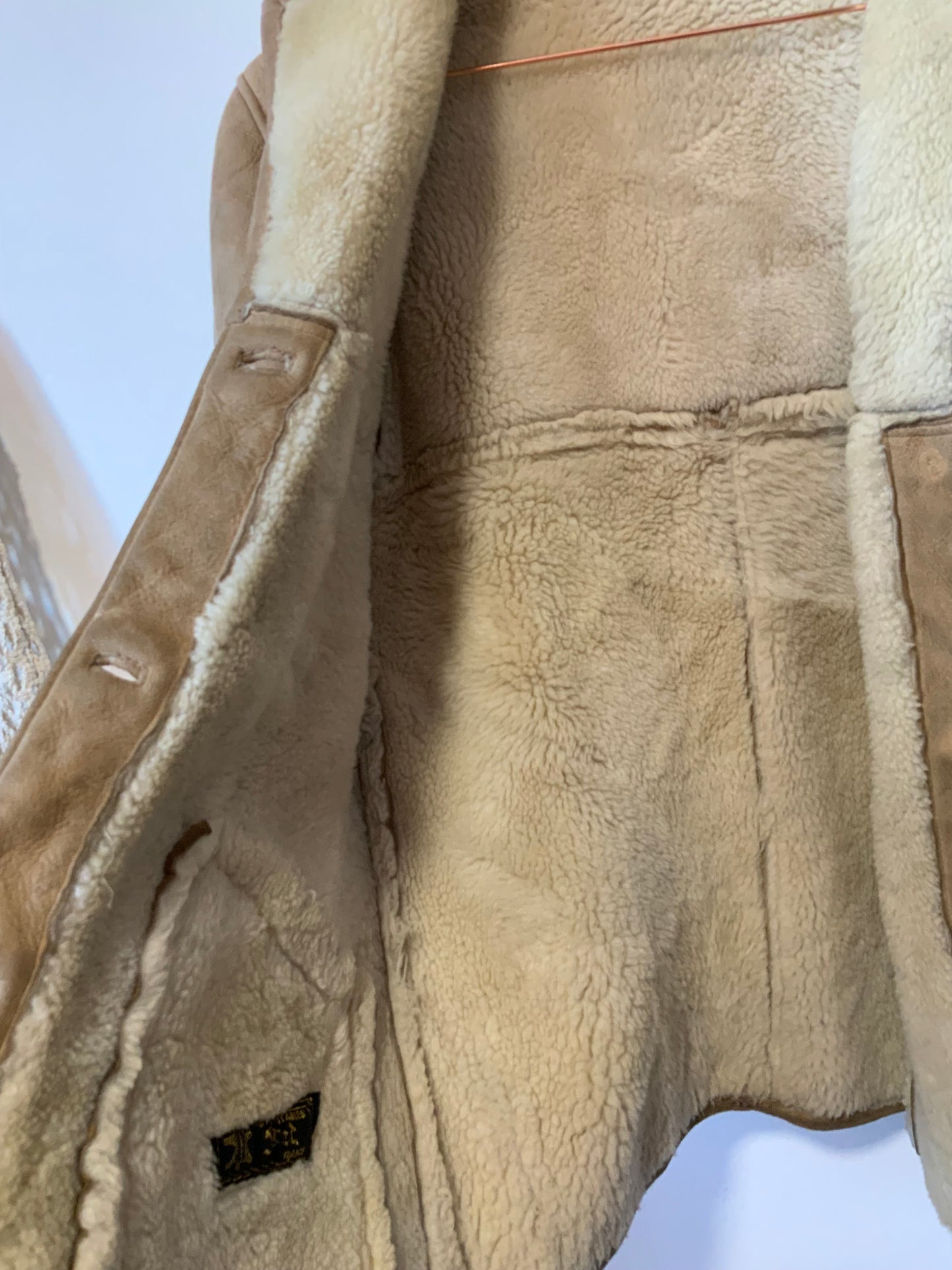 Manteau Cuir Lainée Beige Pepite Vintage