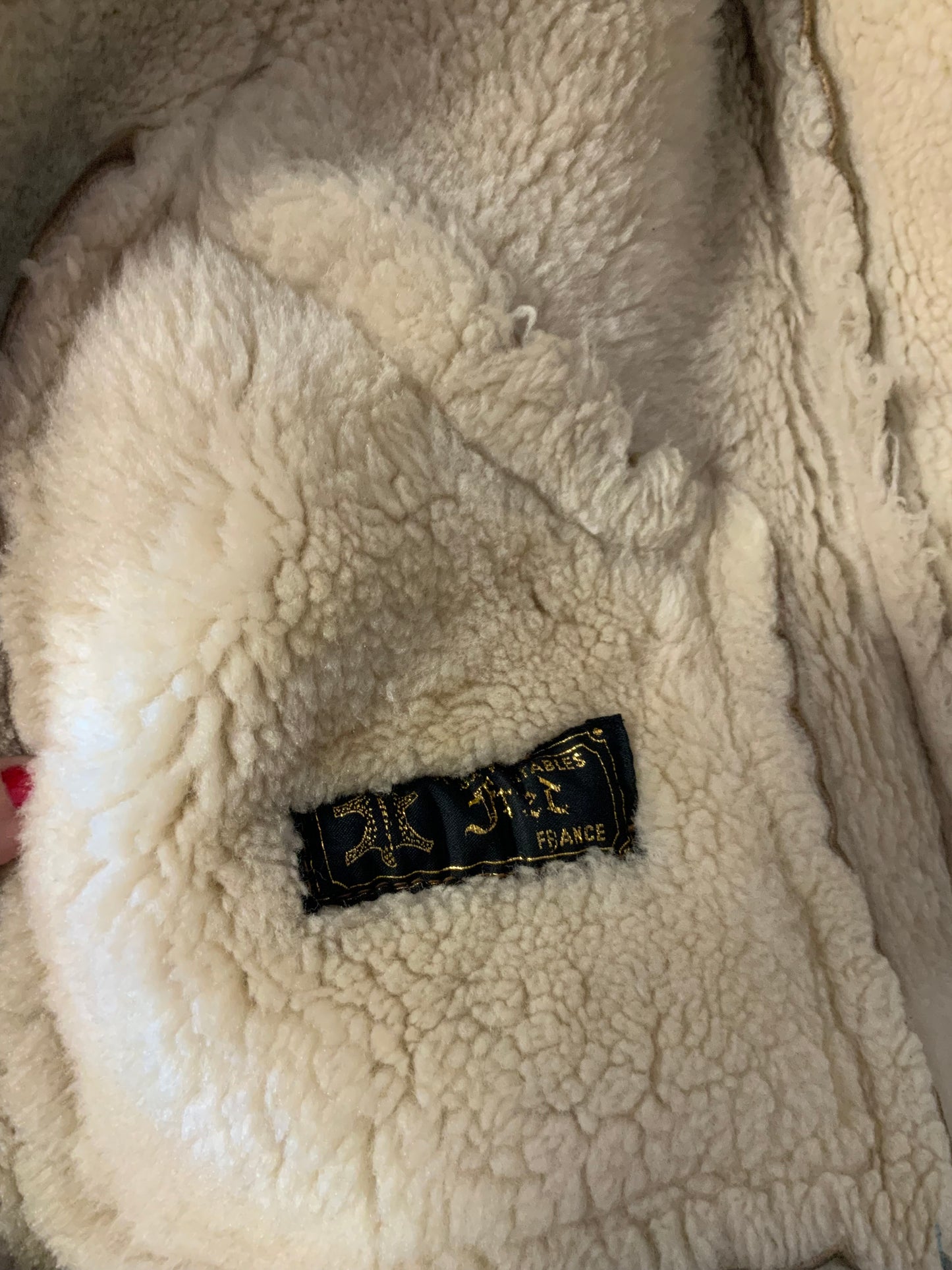 Manteau Cuir Lainée Beige Pepite Vintage