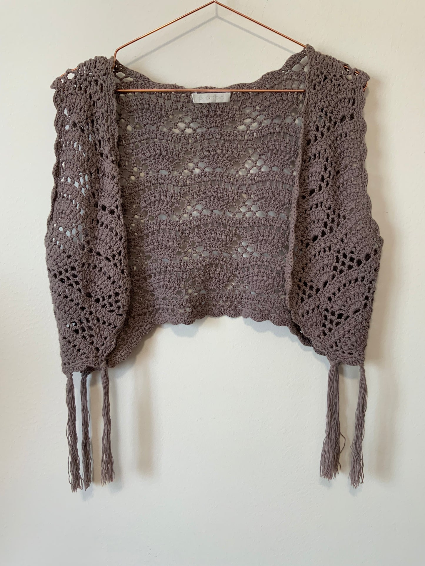Gilet Boléro Bohème Mailles Crochets Franges Vintage 1990