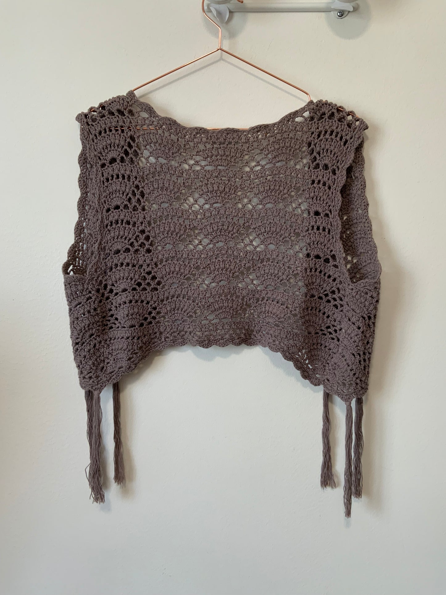 Gilet Boléro Bohème Mailles Crochets Franges Vintage 1990