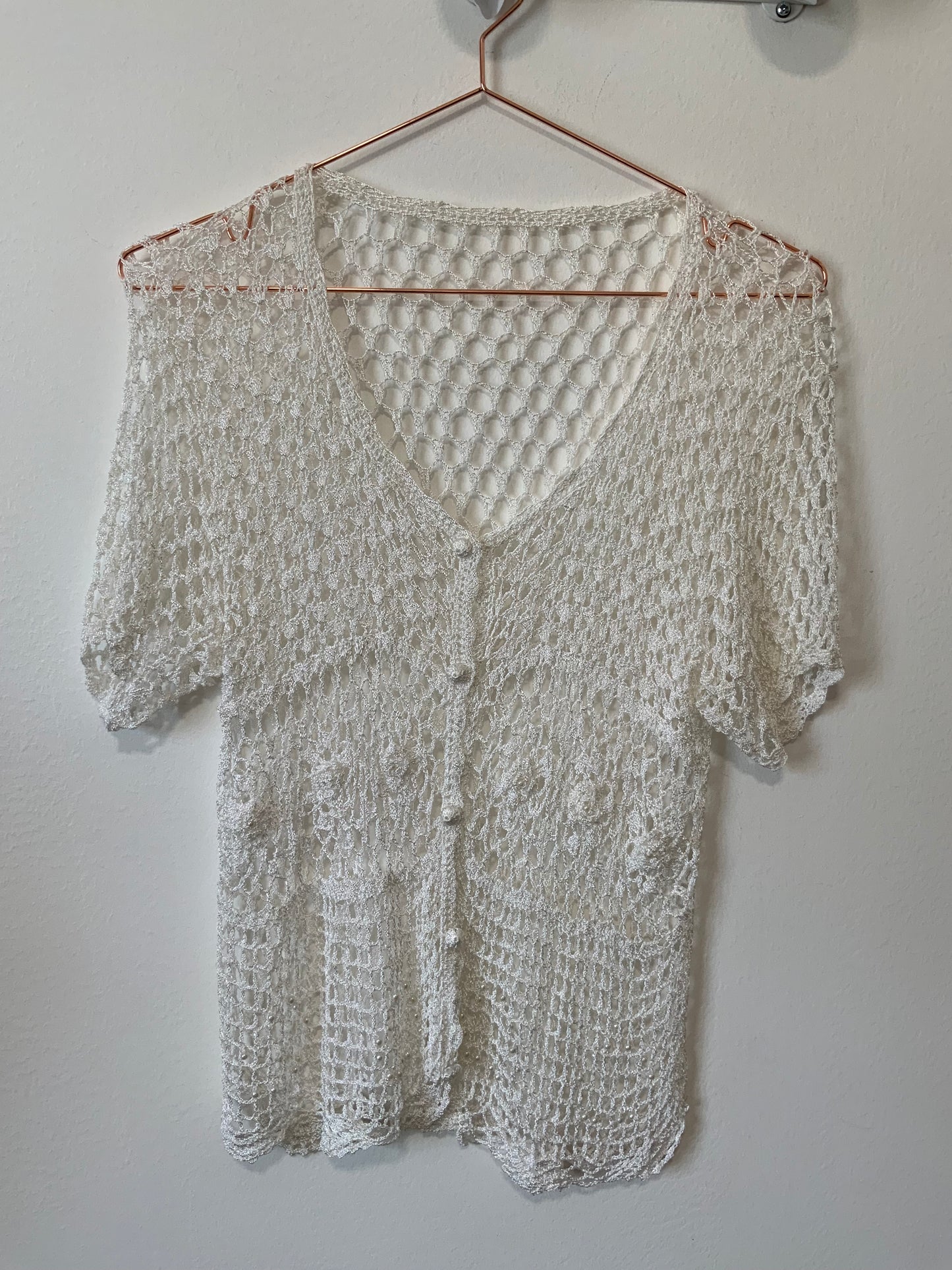 Gilet en Maille Crochet Ravissant Boheme Vintage 1990