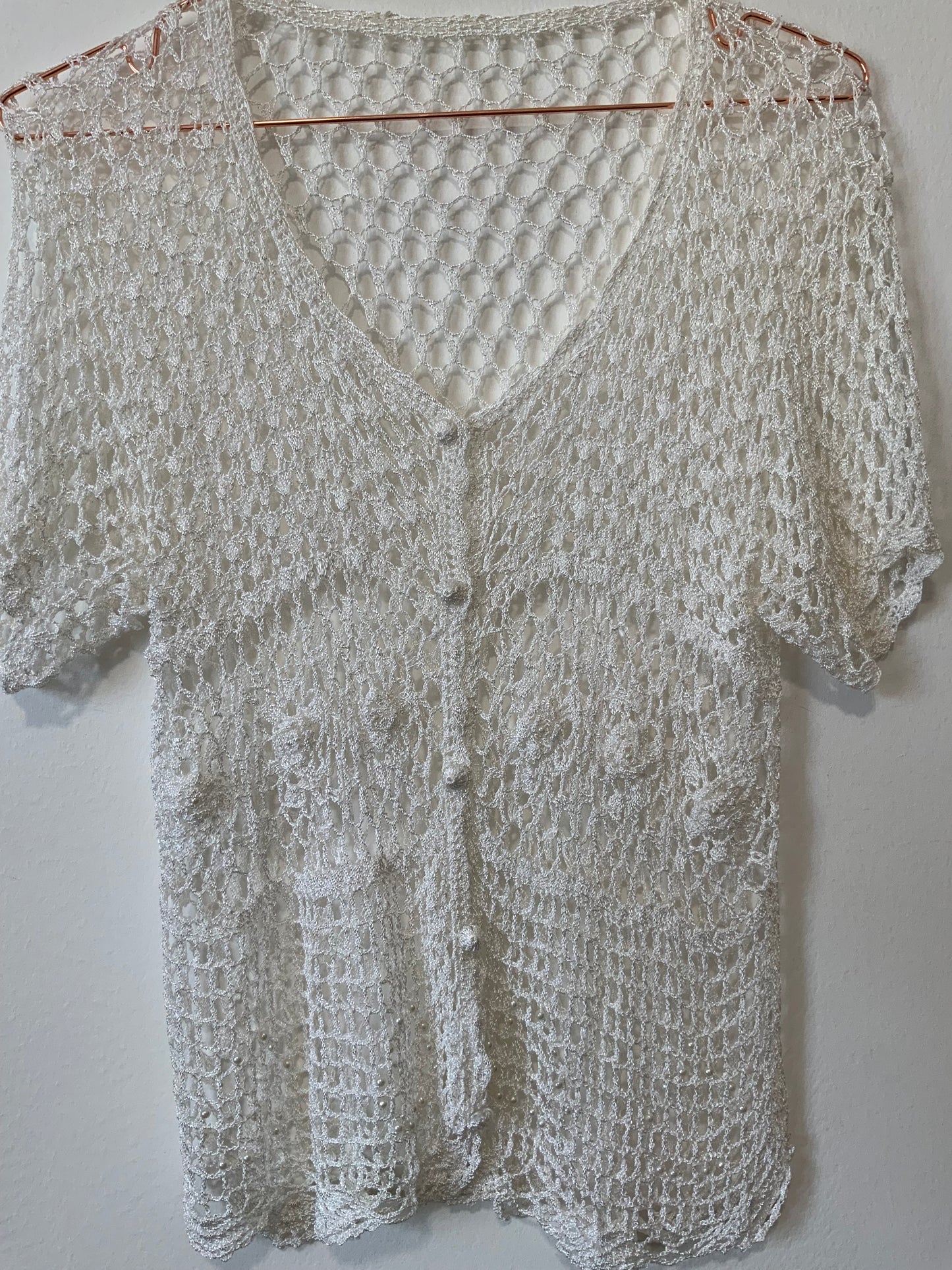 Gilet en Maille Crochet Ravissant Boheme Vintage 1990
