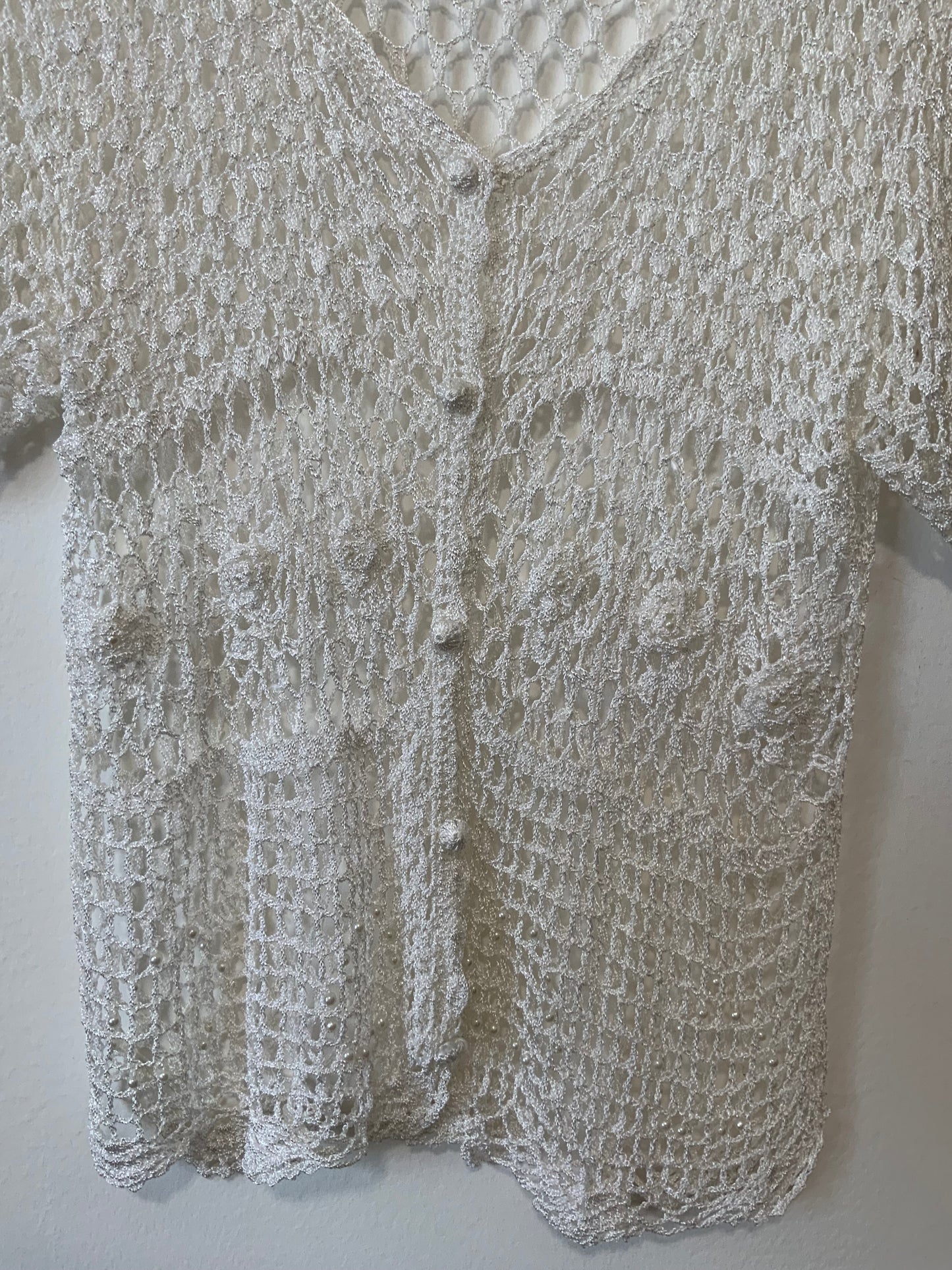 Gilet en Maille Crochet Ravissant Boheme Vintage 1990