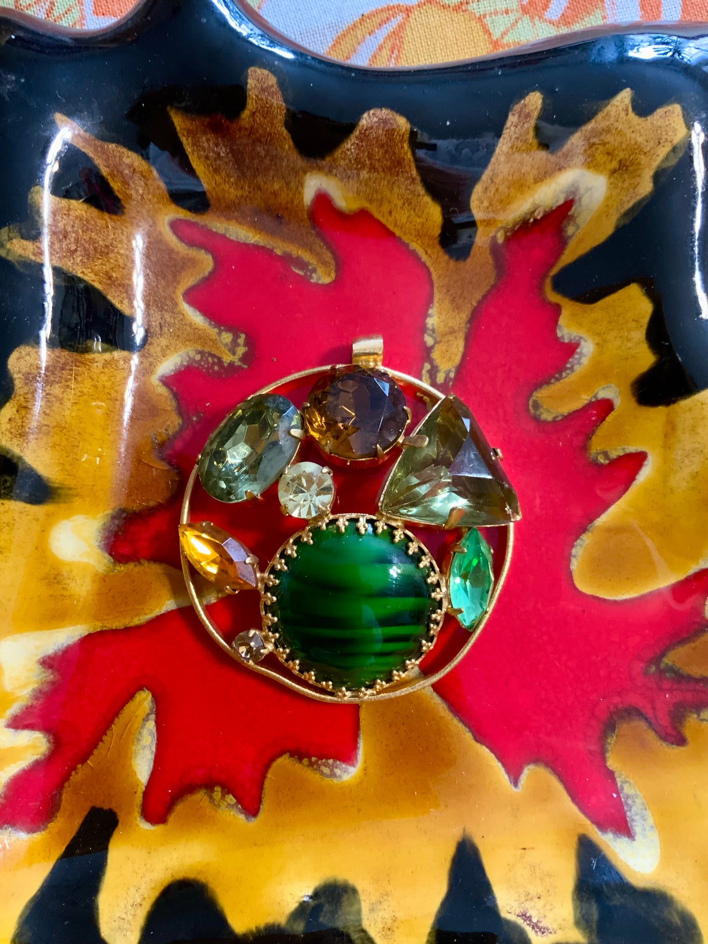 Gros Pendentif Pierres Vertes Vintage 1990