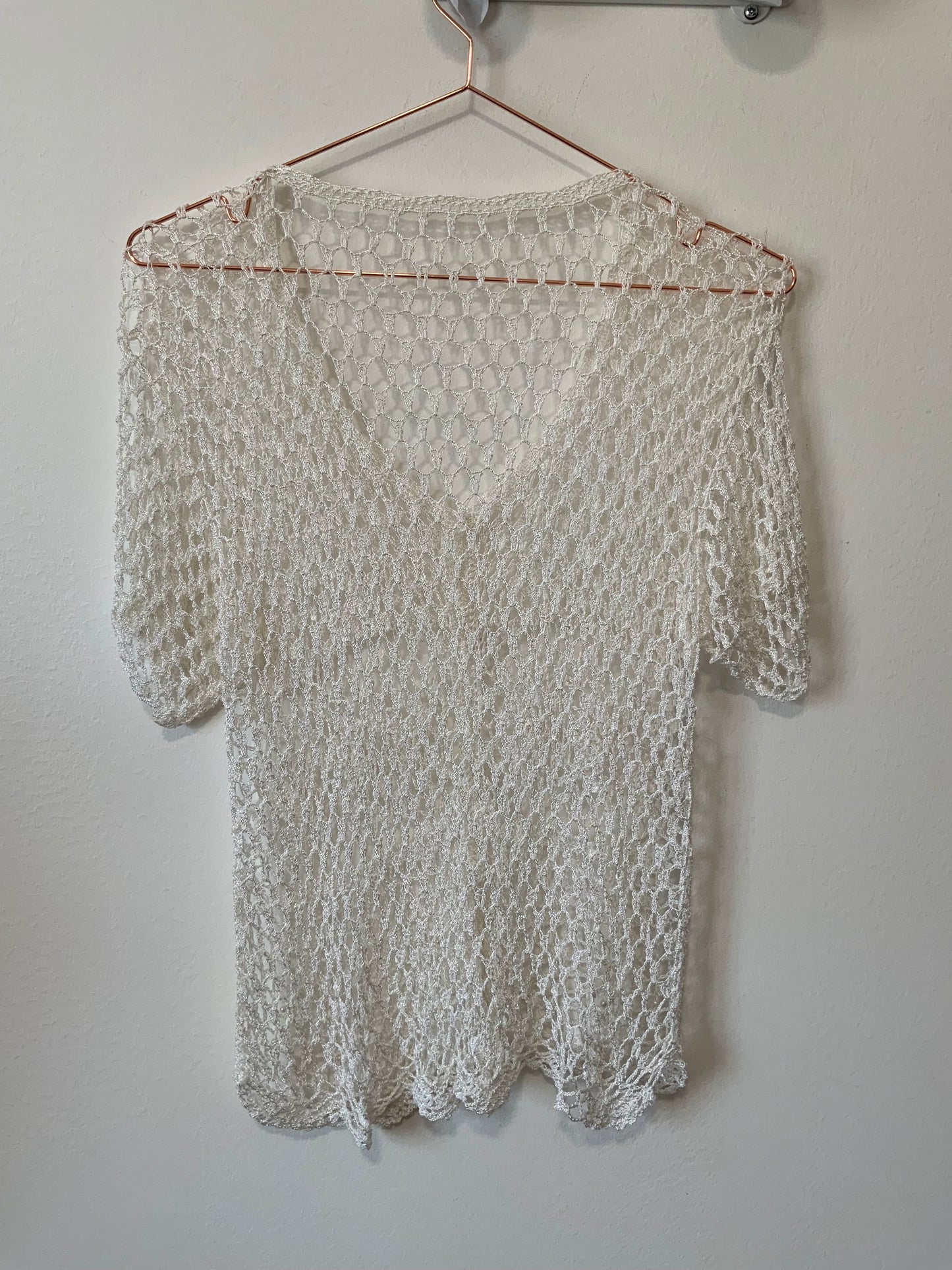 Gilet en Maille Crochet Ravissant Boheme Vintage 1990