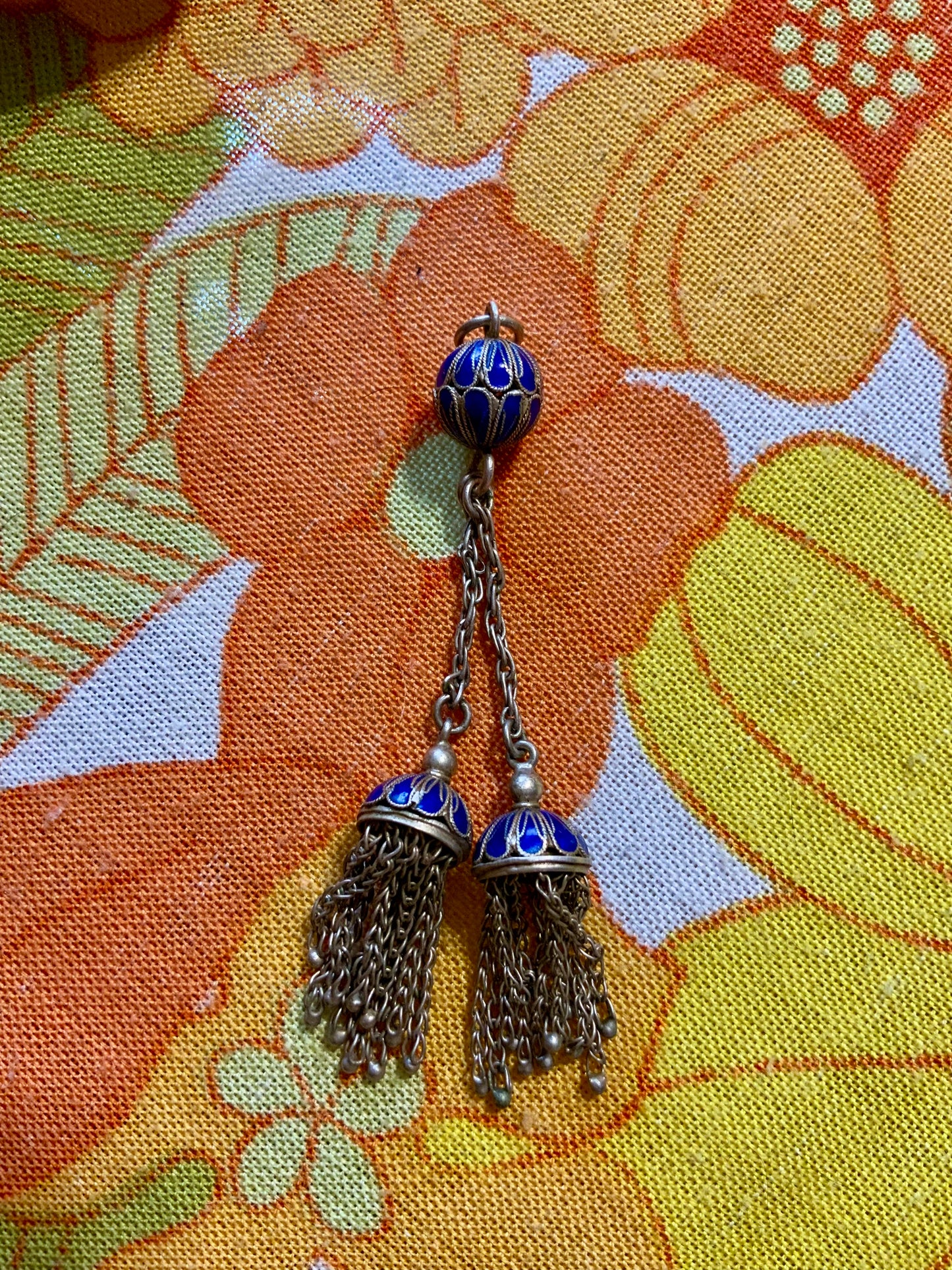 Exceptionnel Pendentif Argent et cabochons verre Ancien Vintage