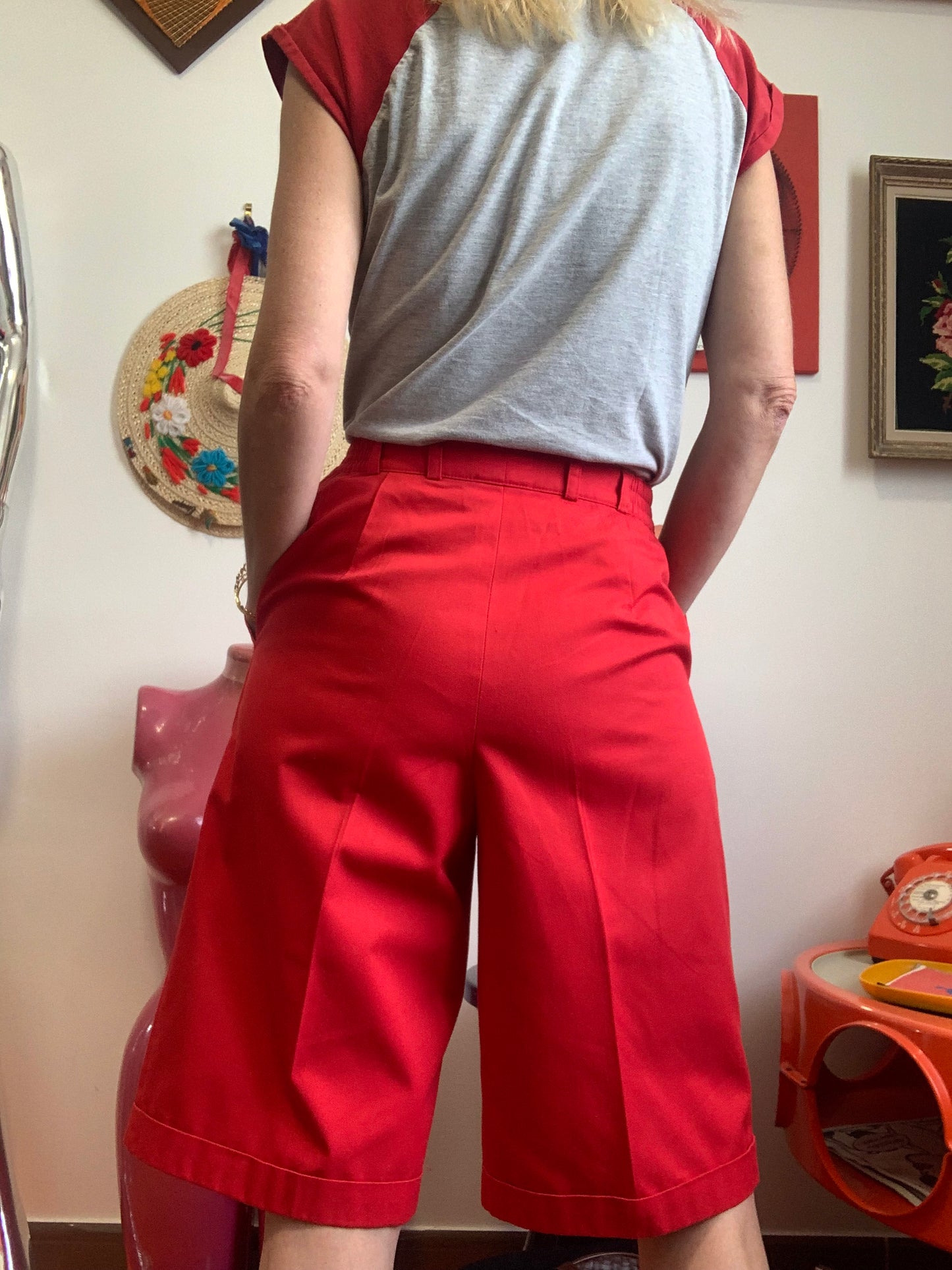 Bermuda coupe droite Rouge à pinces Vintage 1990 Chic
