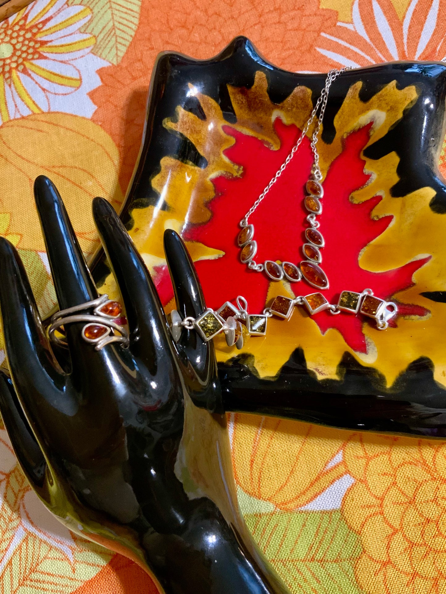 Ensemble complet de bijoux Argent et Ambre Vintage -
