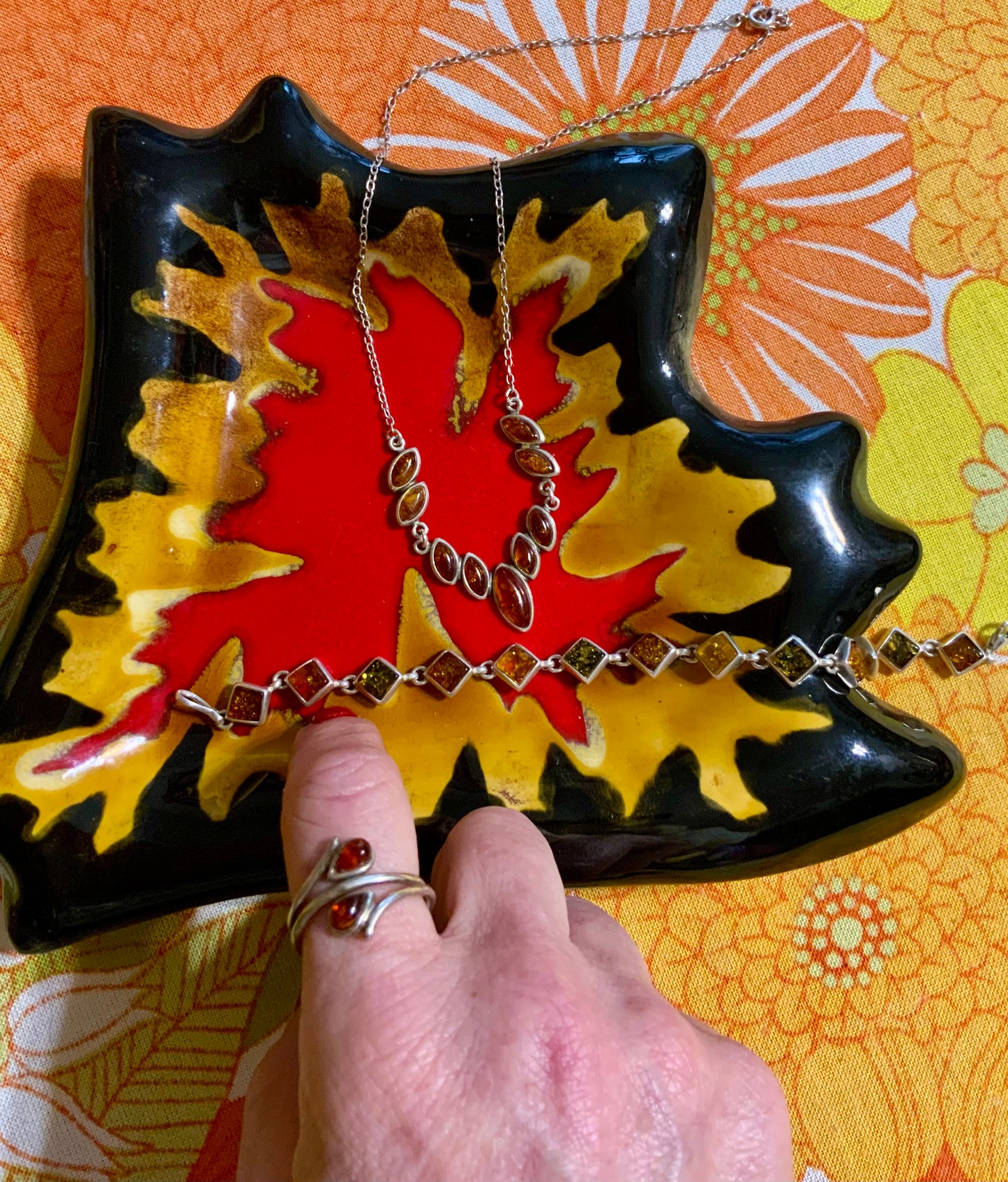Ensemble complet de bijoux Argent et Ambre Vintage -