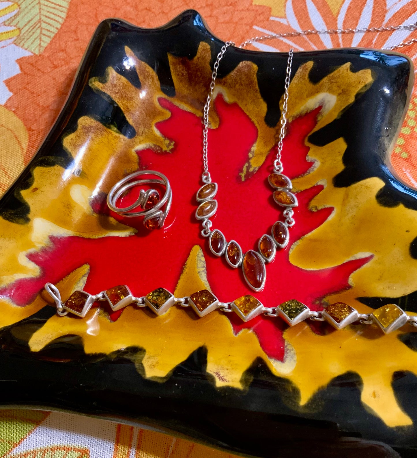 Ensemble complet de bijoux Argent et Ambre Vintage -