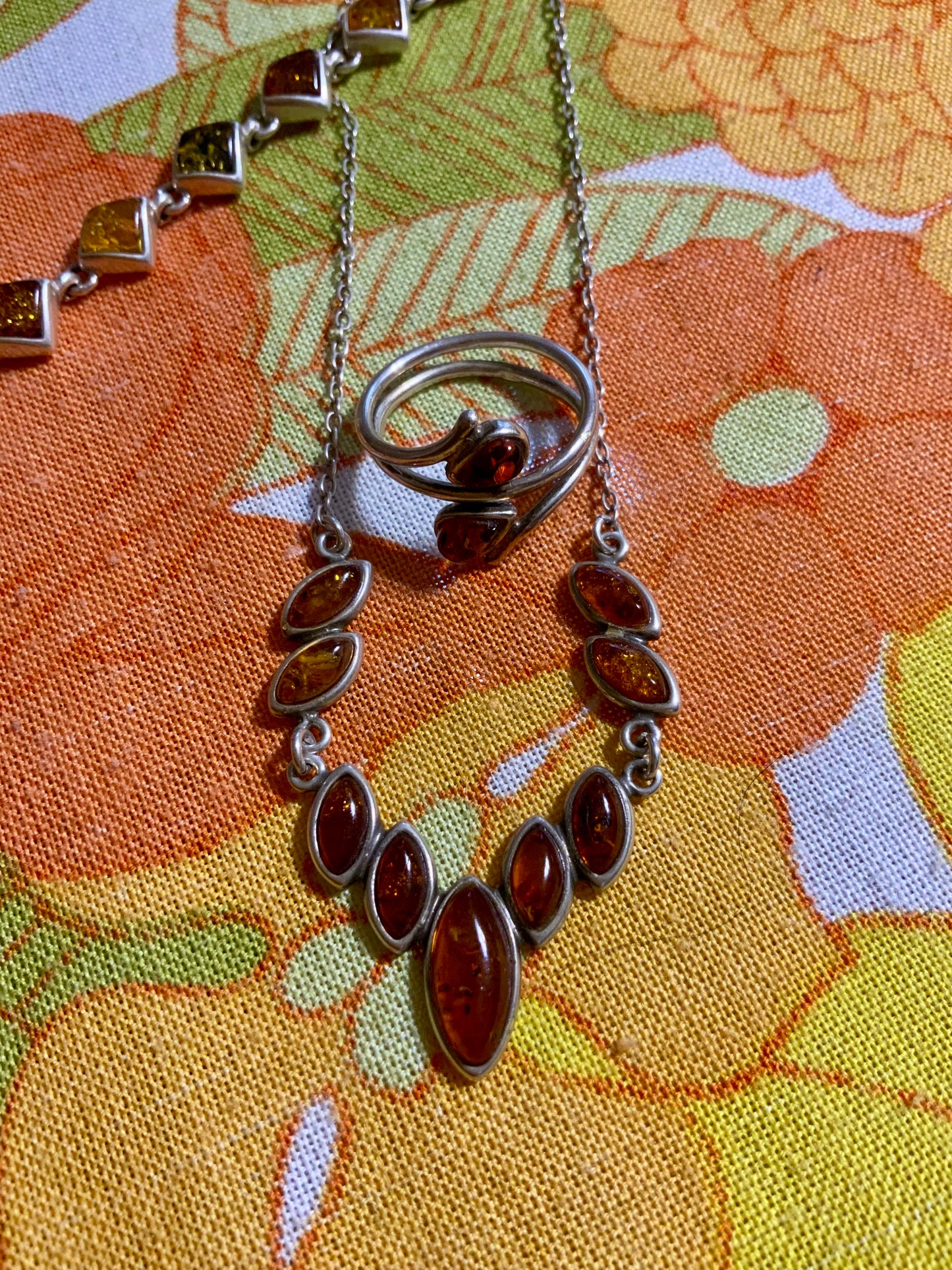 Ensemble complet de bijoux Argent et Ambre Vintage -