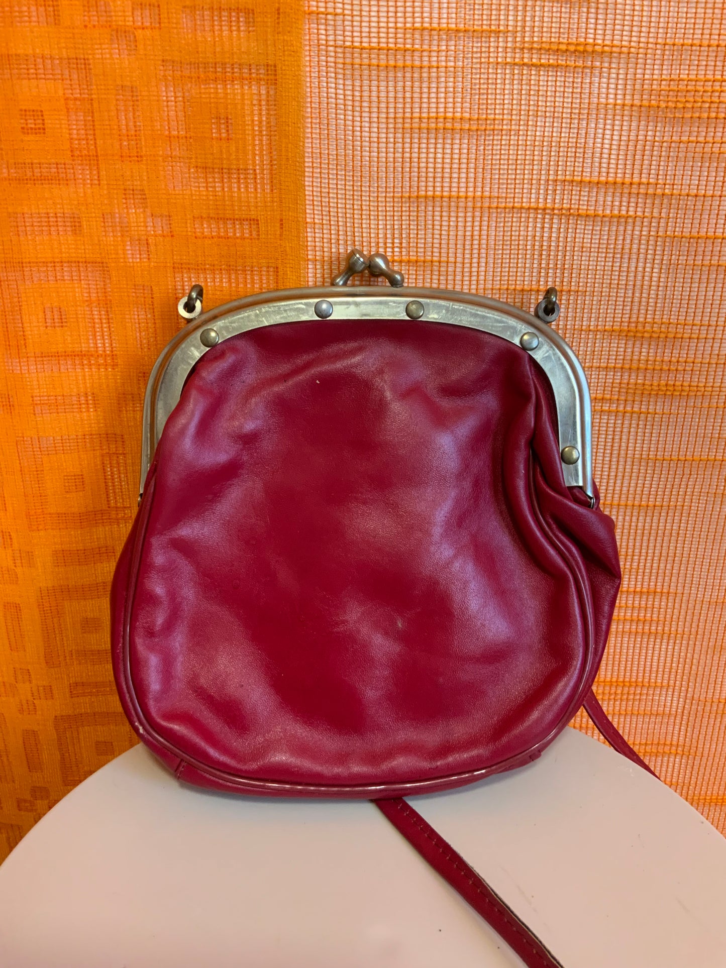 Sac à main cuir rouge Forme porte monnaie Vintage Ancien 1960/70