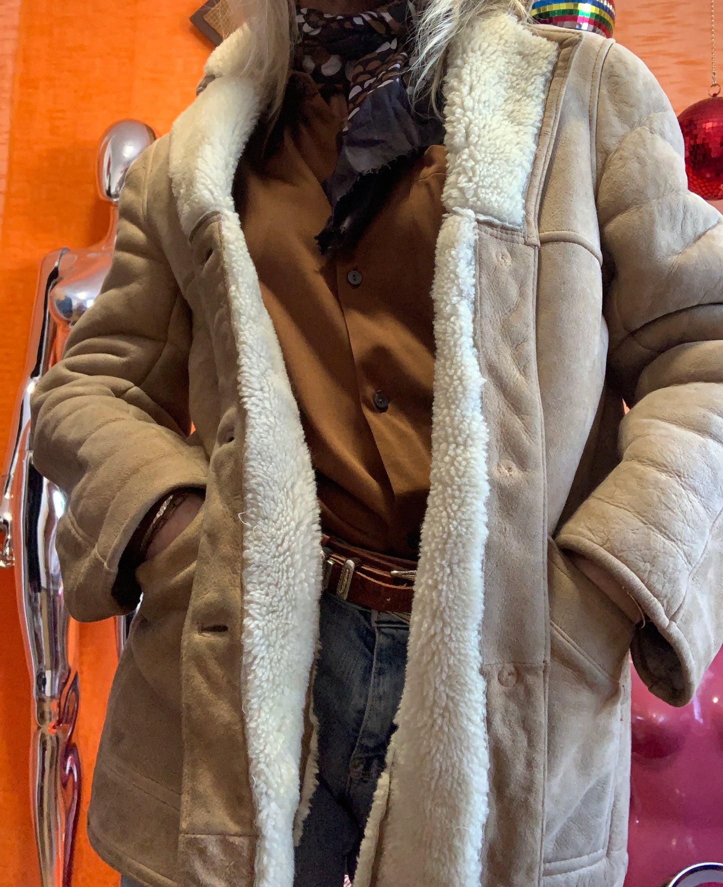 Manteau Cuir Lainée Beige Pepite Vintage