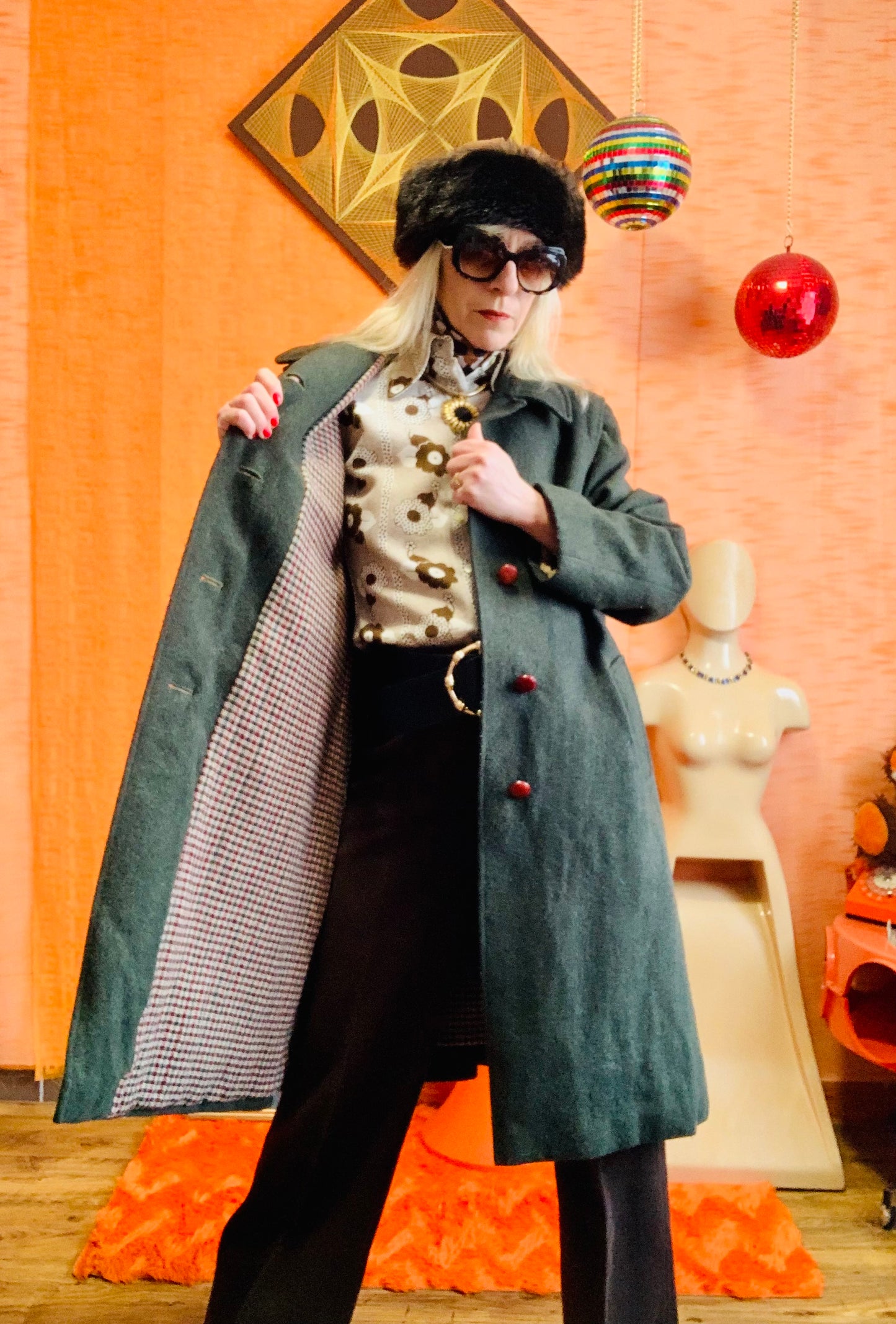 Superbe Manteau Kaki Loden Vintage Bulgarie