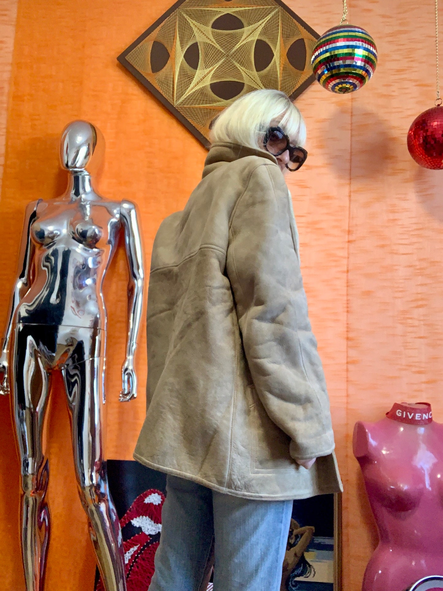 Manteau Cuir Lainée Beige Pepite Vintage