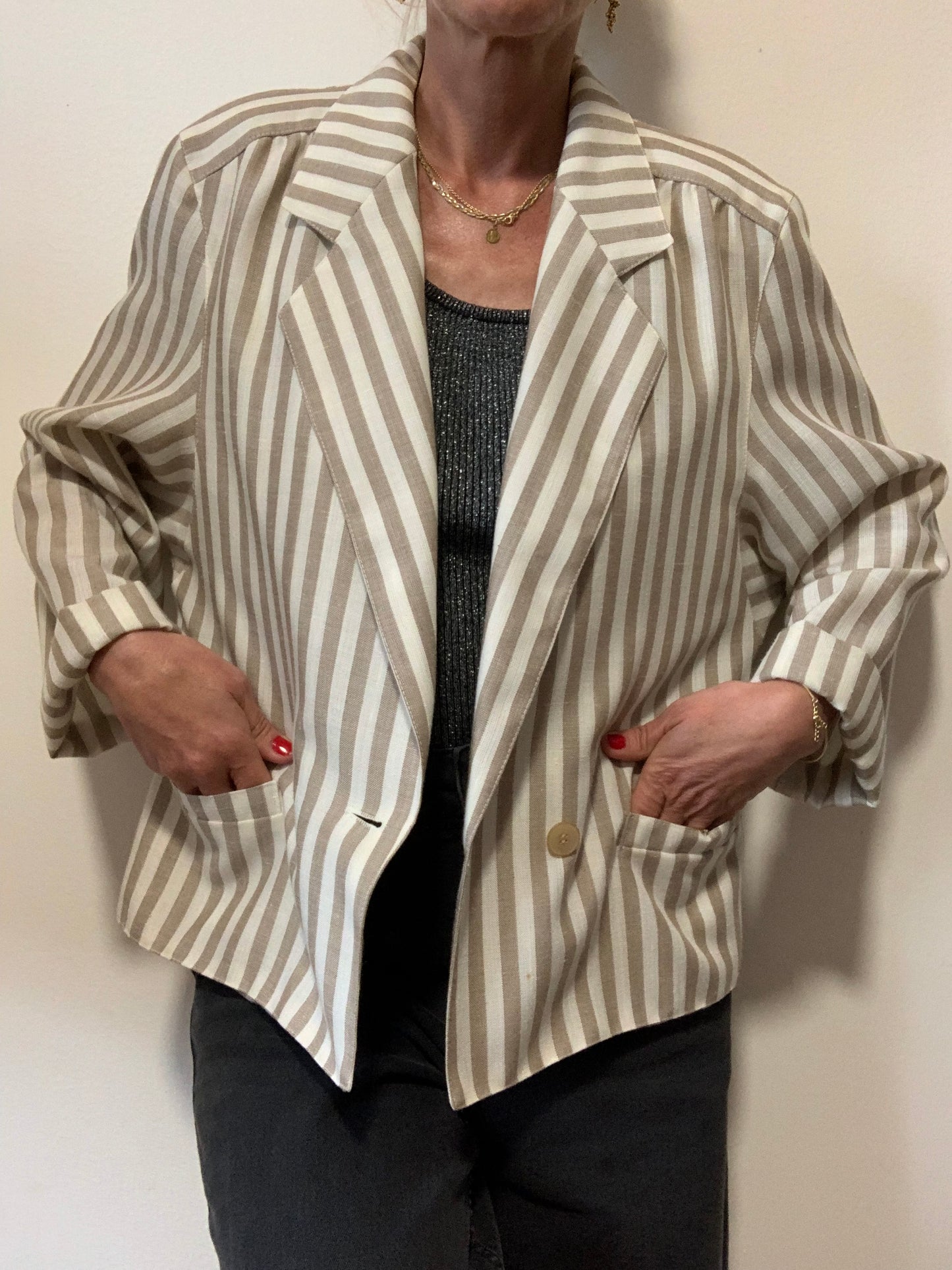 Veste à Rayures Chic Vintage 1980 Belle Forme