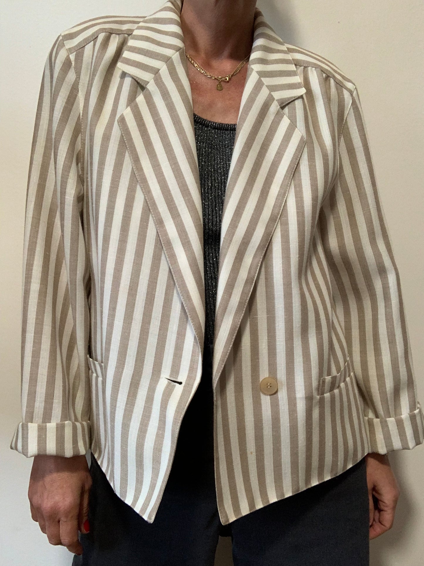 Veste à Rayures Chic Vintage 1980 Belle Forme