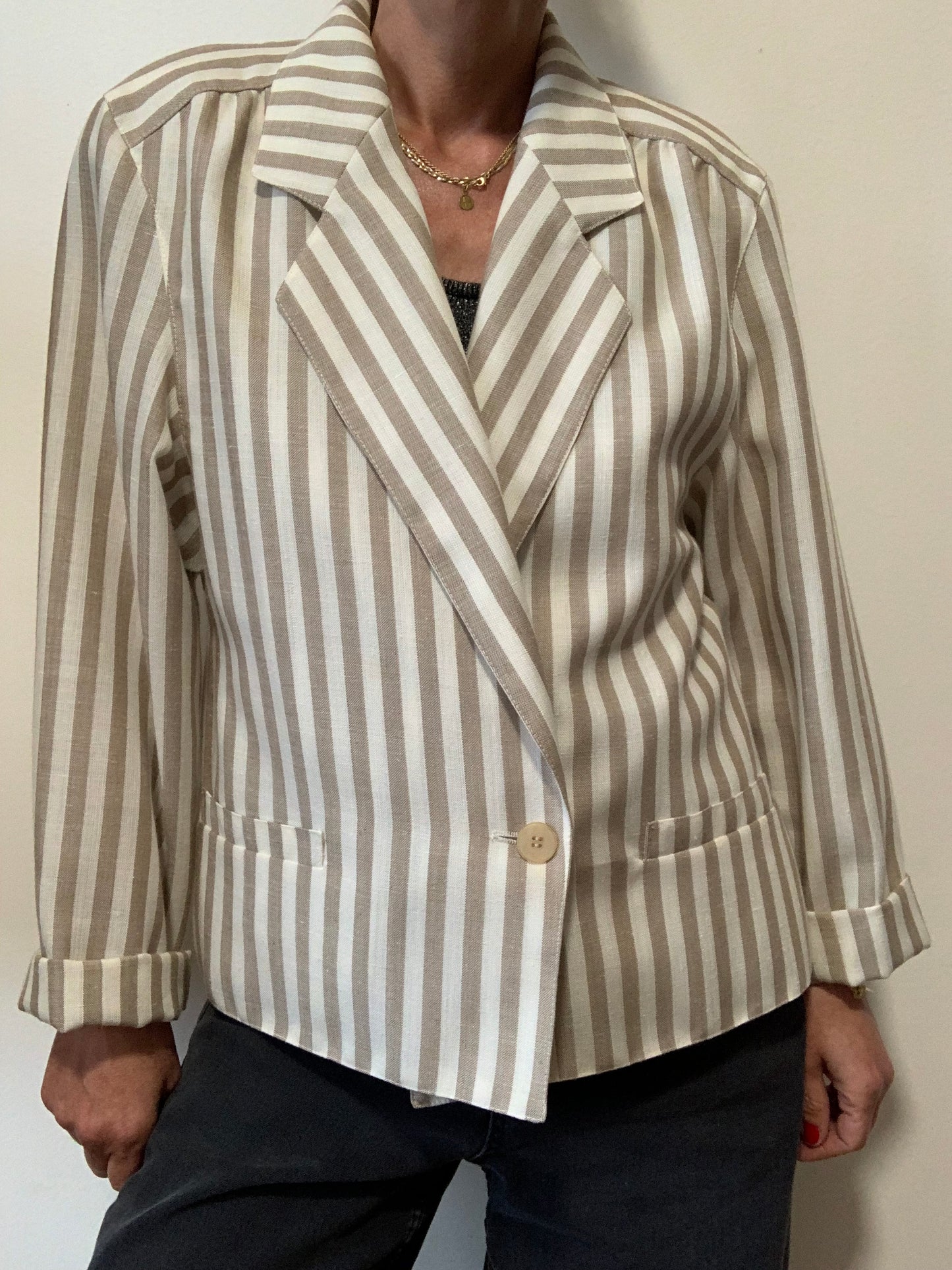 Veste à Rayures Chic Vintage 1980 Belle Forme