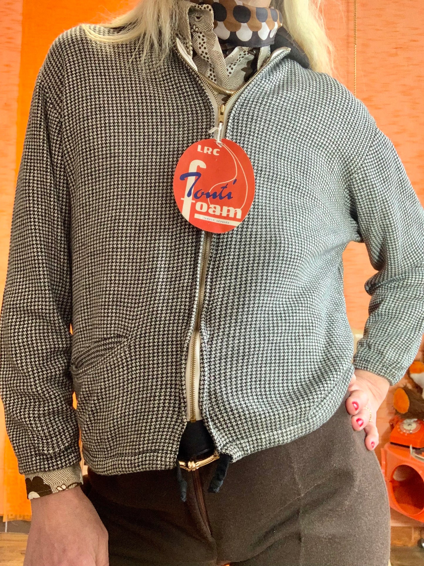 Blouson a carreaux VichyNoir avec col Deadstock 1970