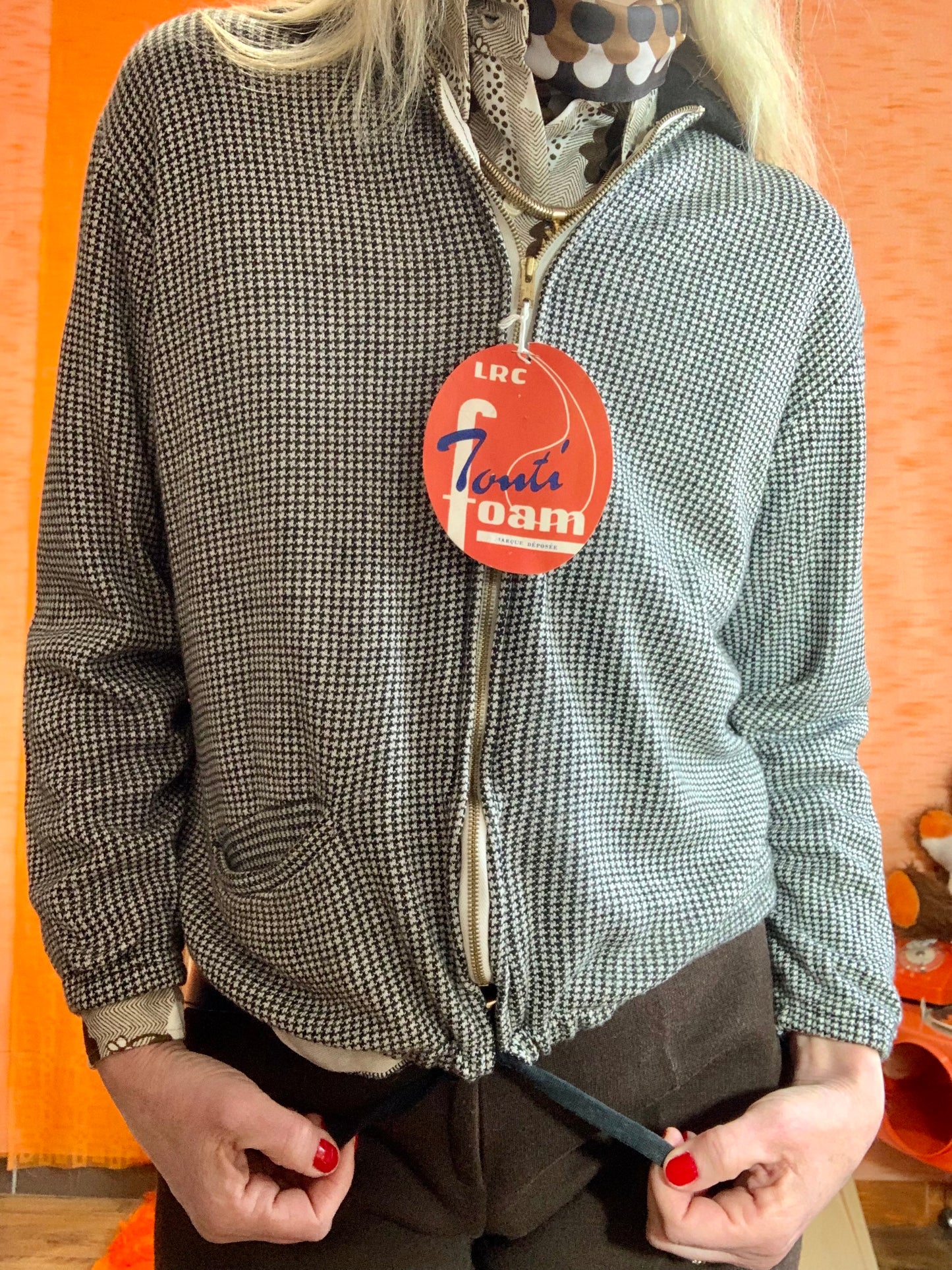 Blouson a carreaux VichyNoir avec col Deadstock 1970