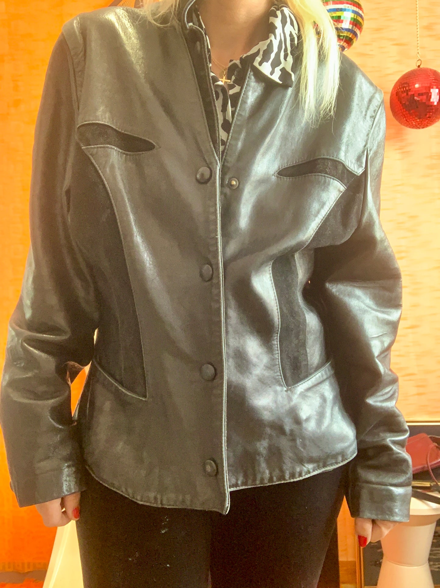 Veste en cuir et daim noir Original Vintage 1980