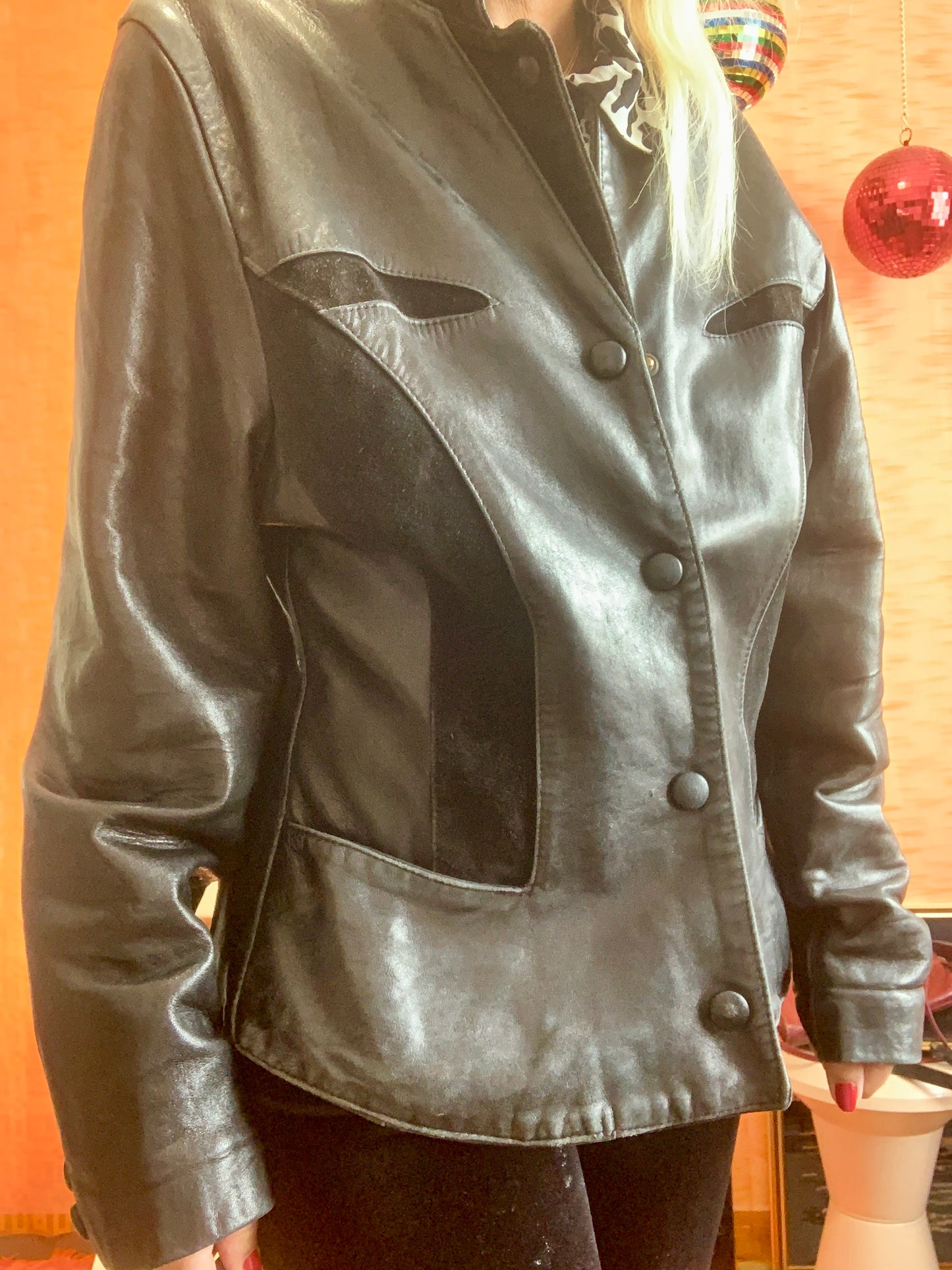Veste en cuir et daim noir Original Vintage 1980
